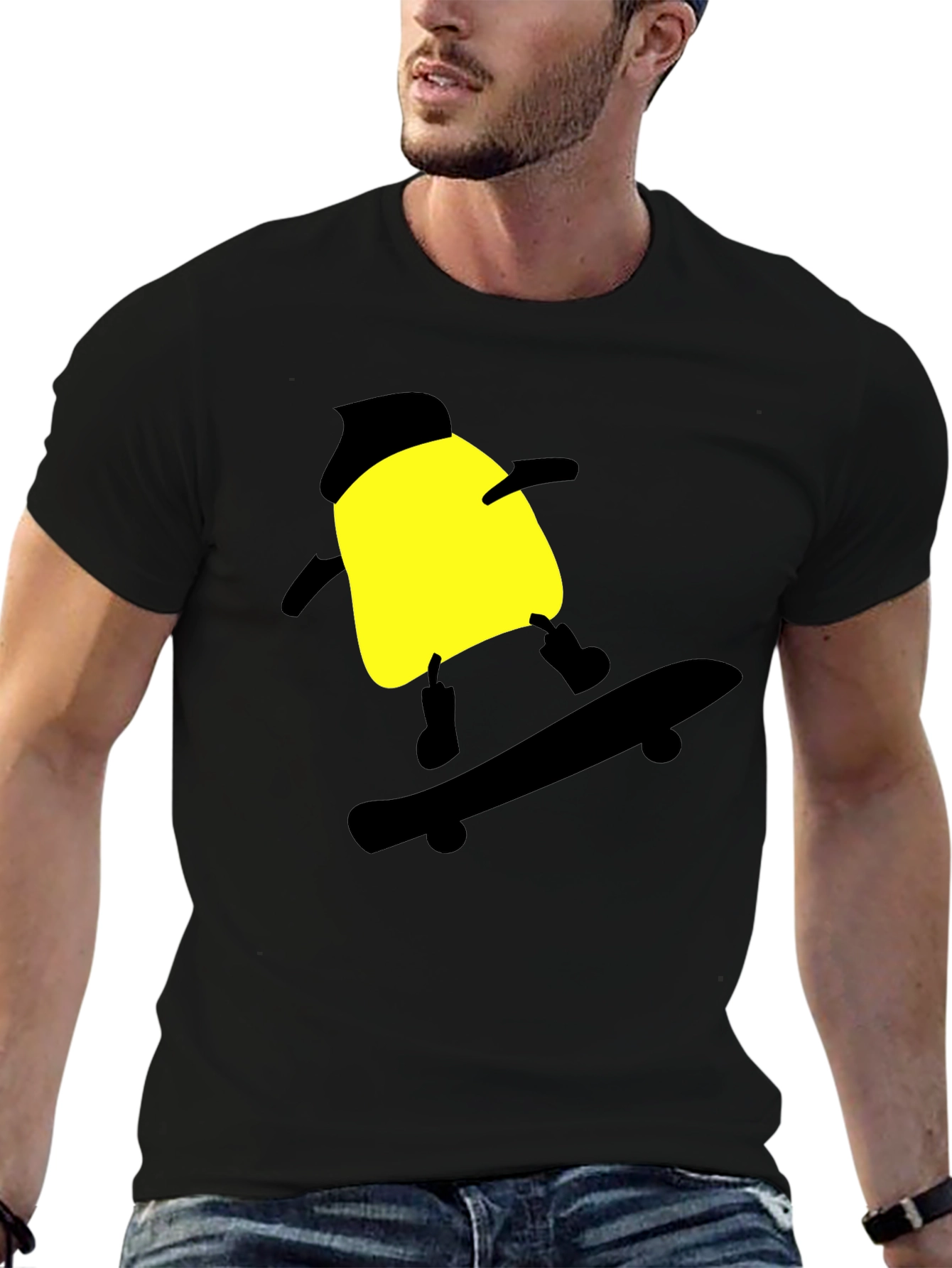 Skateboarding Cartoon T-Shirt - Black Cotton Tee