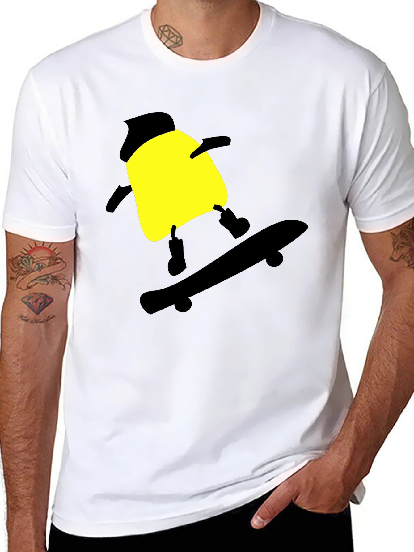 Skateboarding Cartoon T-Shirt - Black Cotton Tee