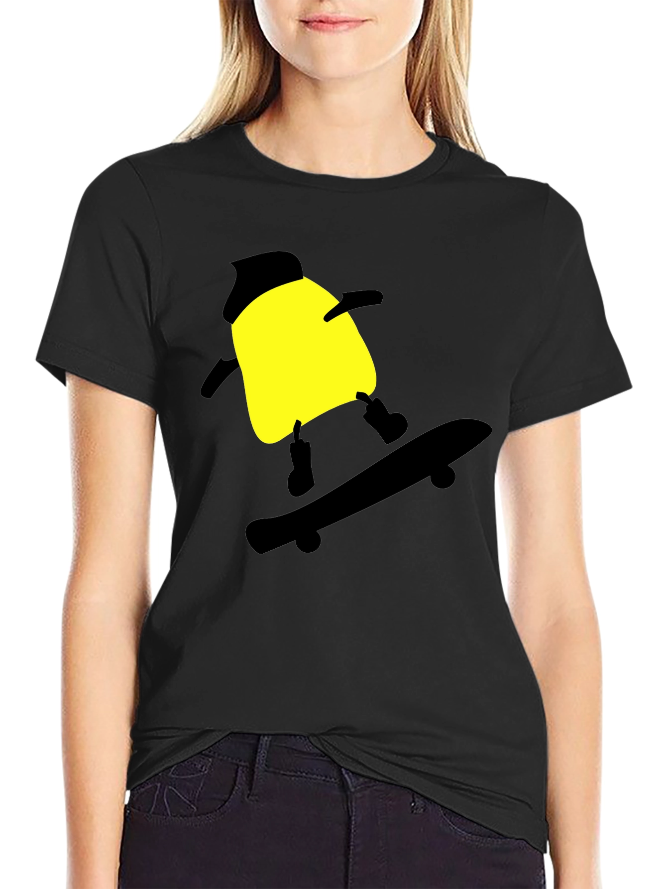 Skateboarding Cartoon T-Shirt - Black Cotton Tee