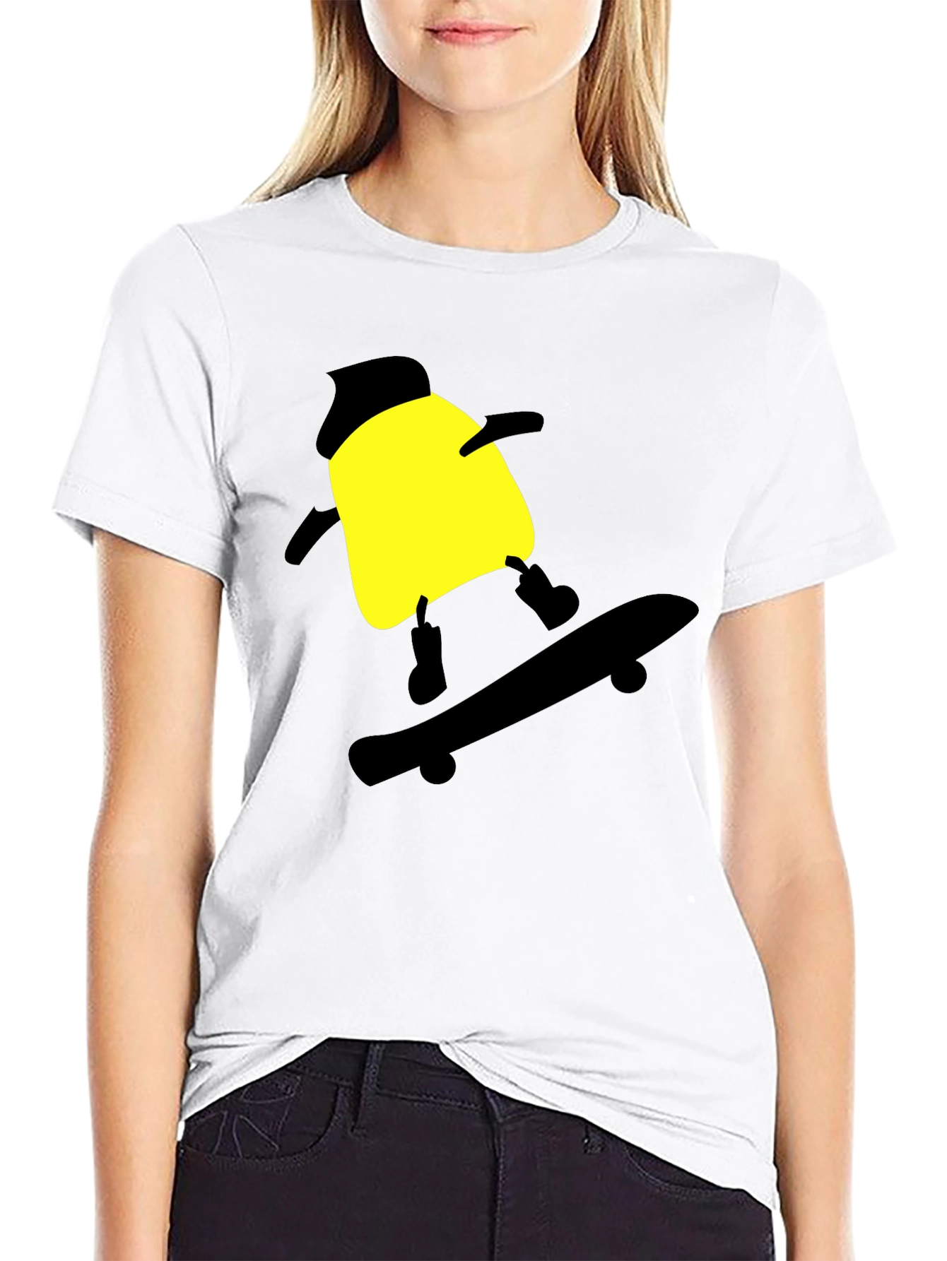 Skateboarding Cartoon T-Shirt - Black Cotton Tee