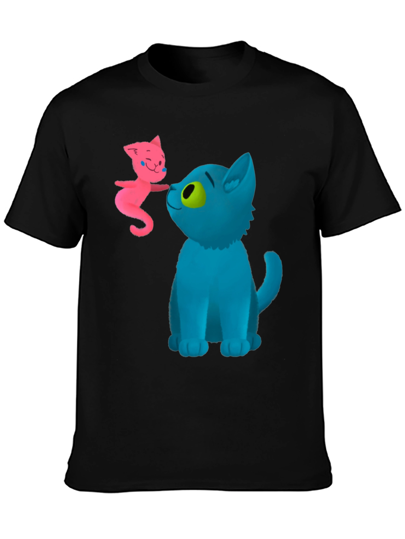 Cartoon Cats Graphic Tee - Whimsical Black T-Shirt