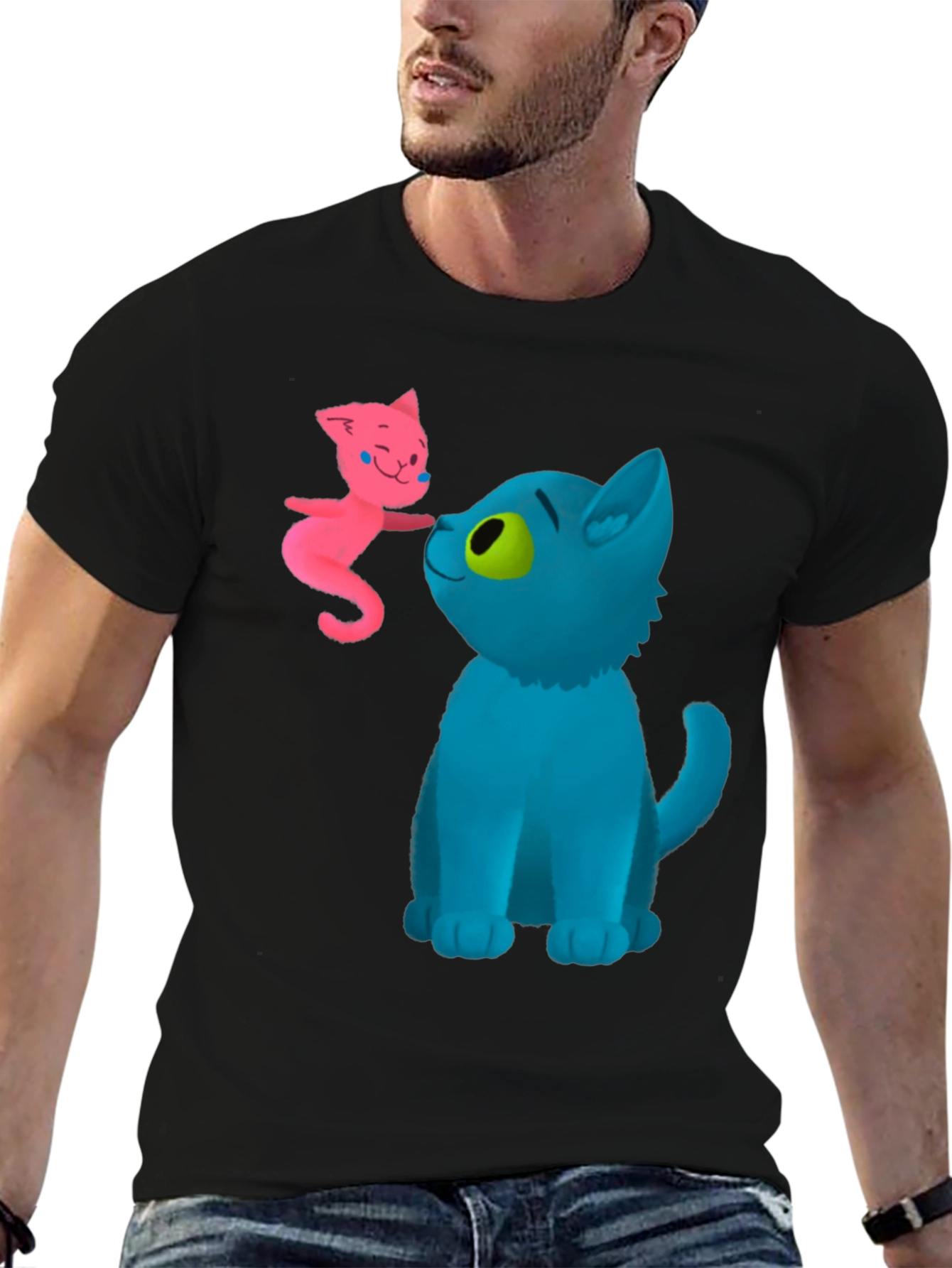 Cartoon Cats Graphic Tee - Whimsical Black T-Shirt