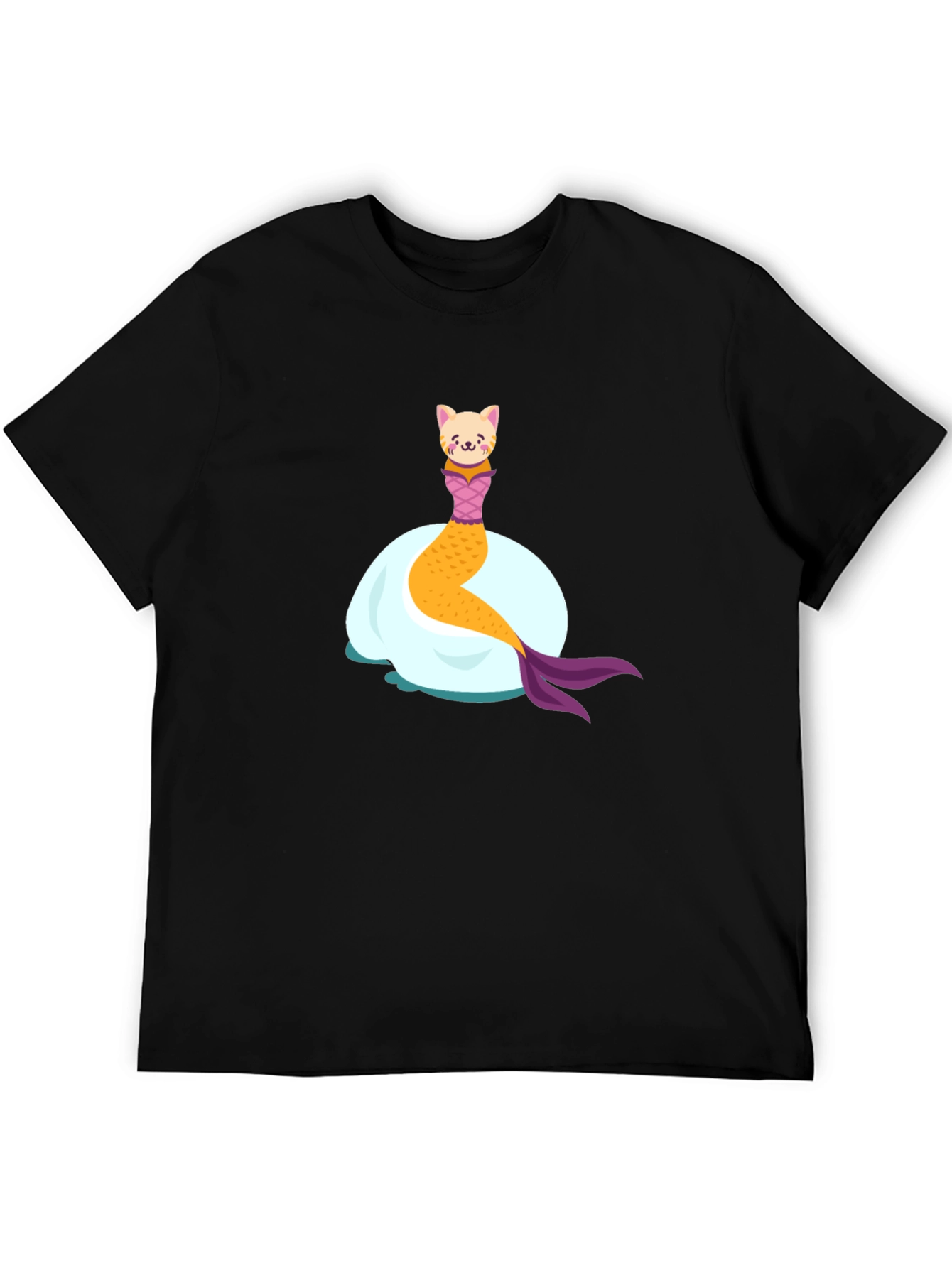 Cat Mermaid Graphic T-Shirt - Black