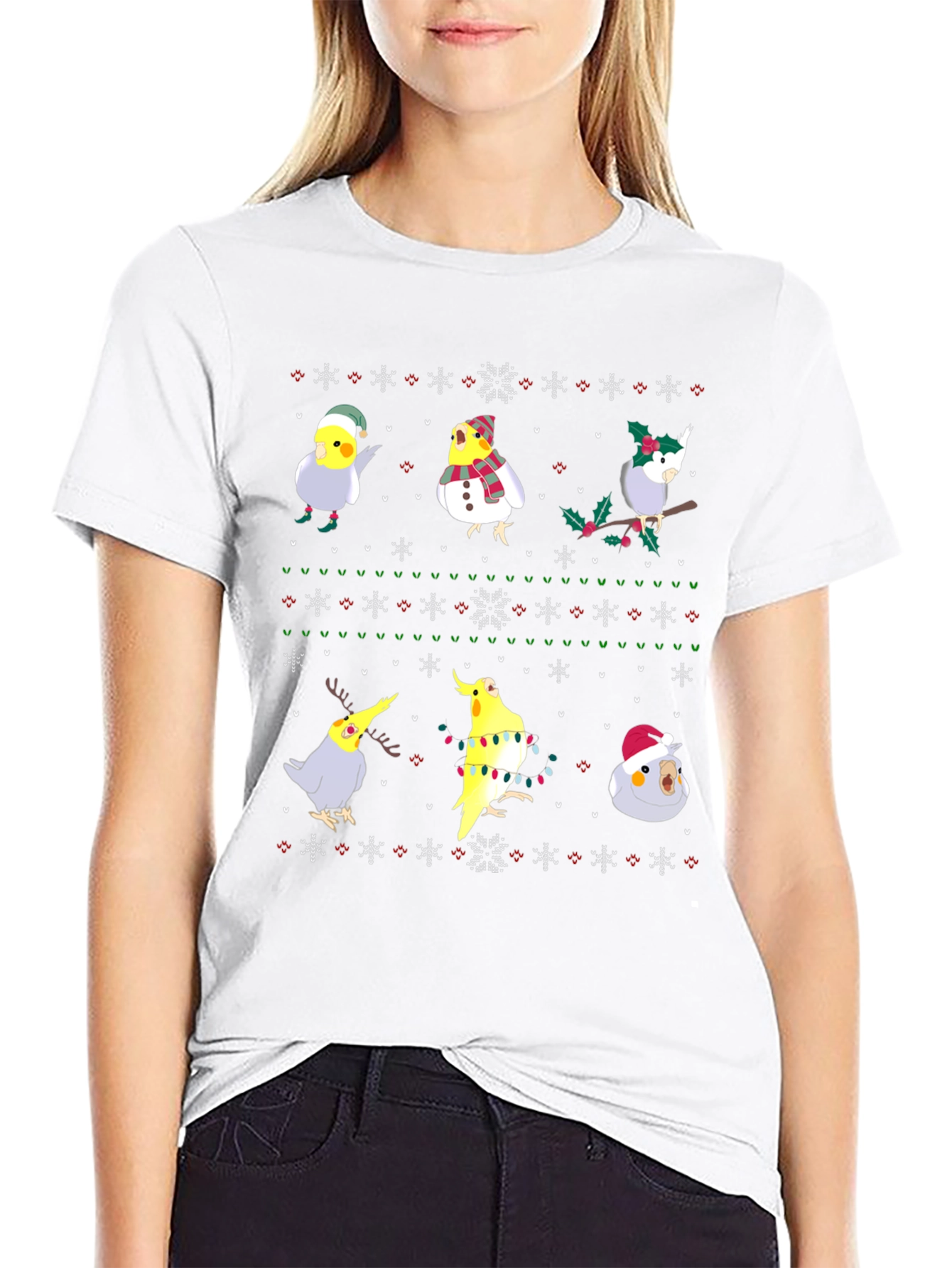 Festive Cockatiel Ugly Christmas Sweater Tee