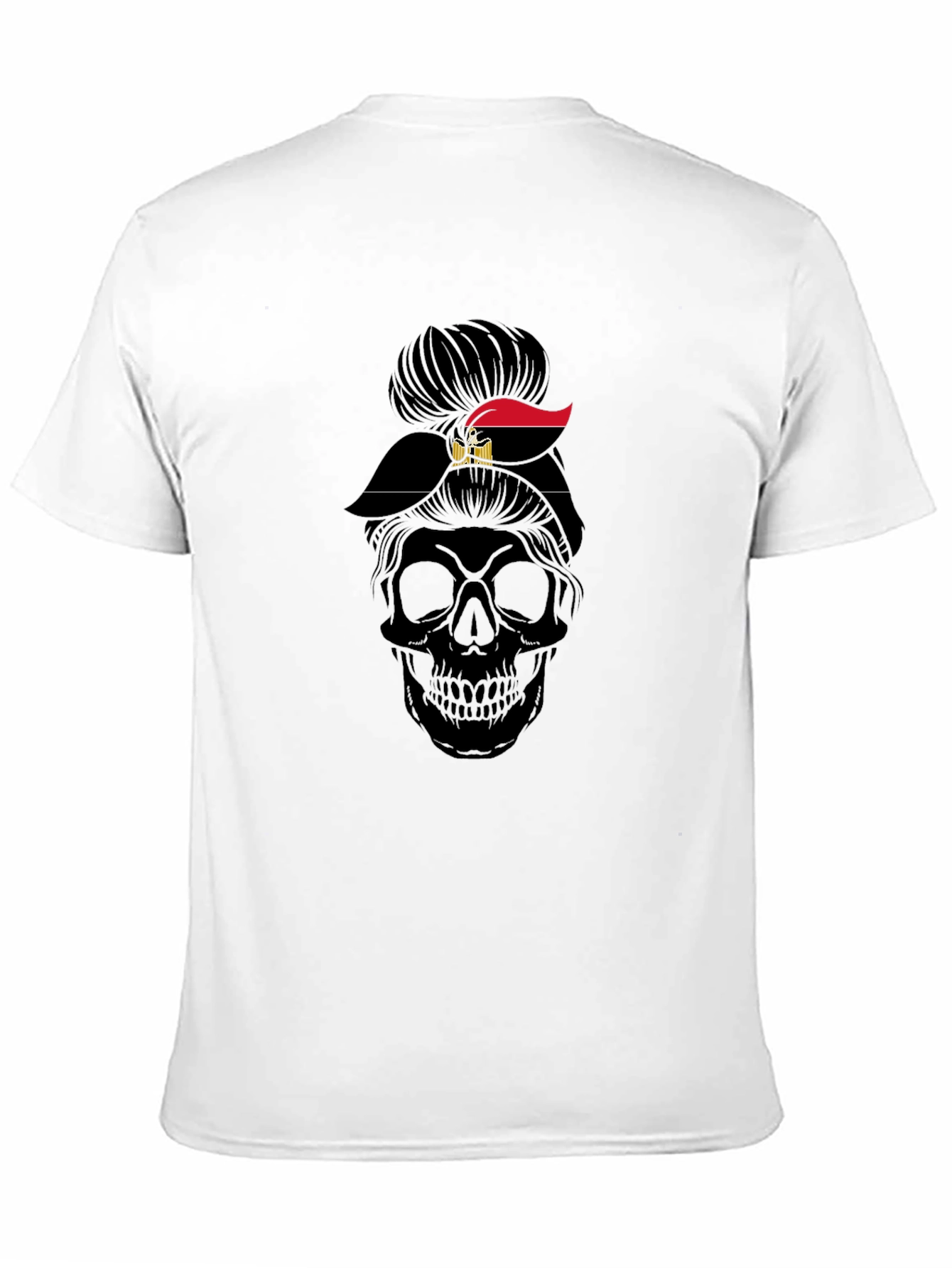 Skull Messy Bun Egypt Flag T-Shirt