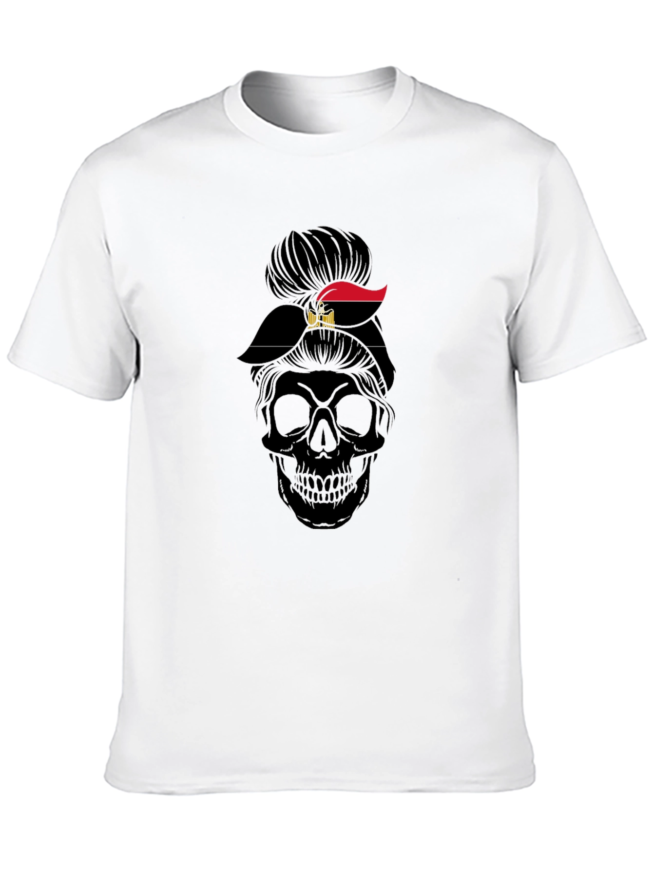 Skull Messy Bun Egypt Flag T-Shirt
