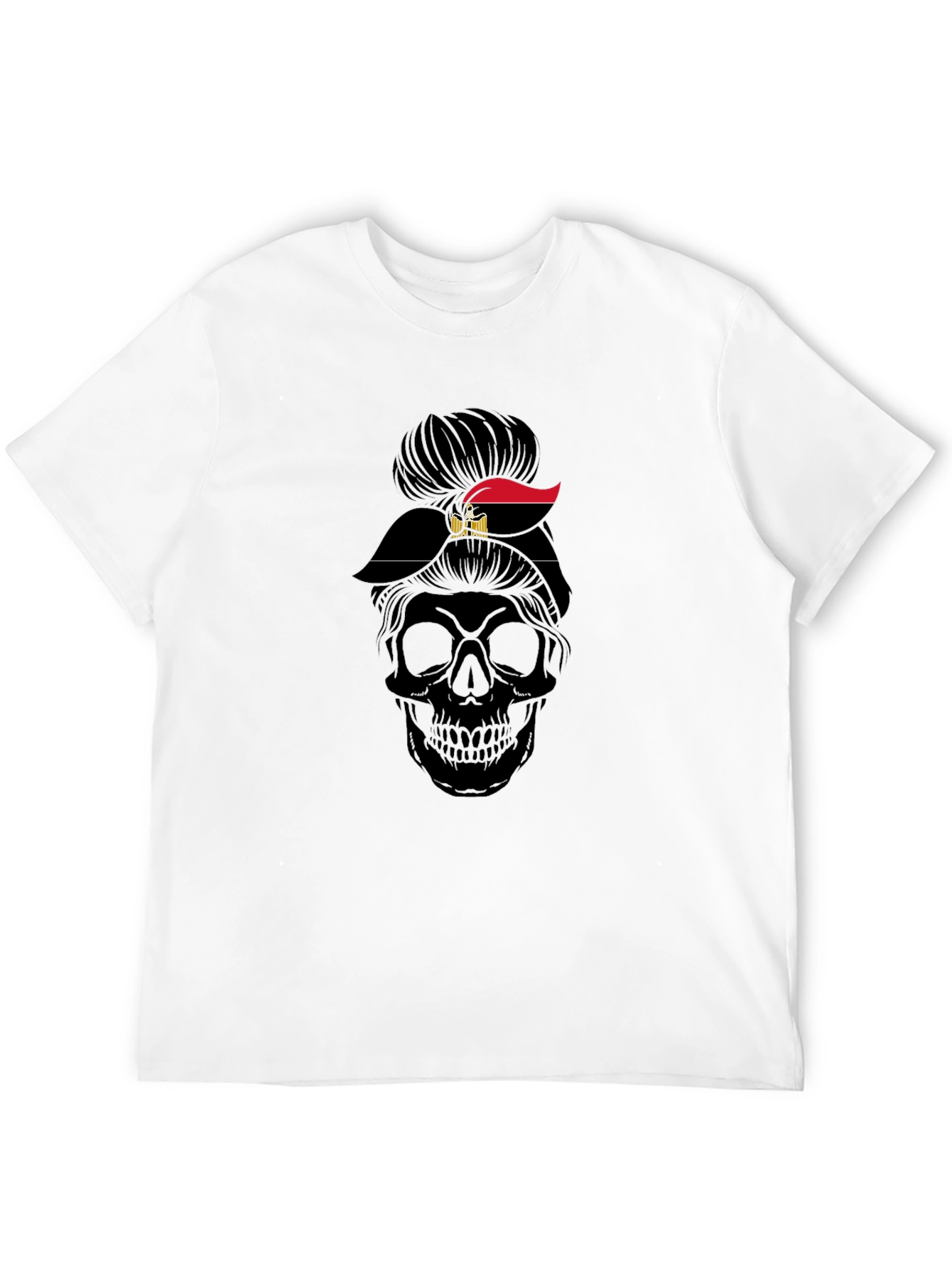 Skull Messy Bun Egypt Flag T-Shirt