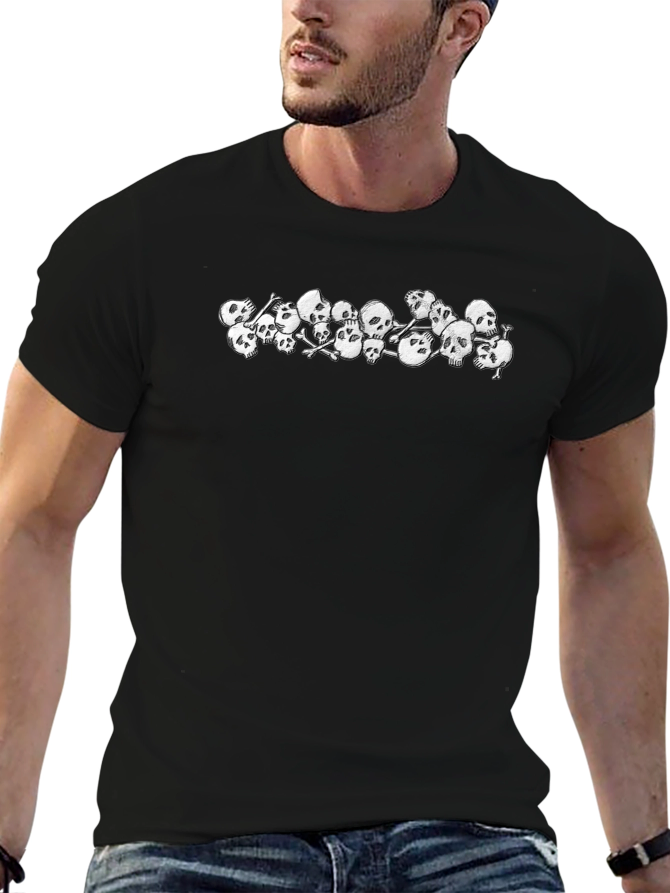 Skull Pile Graphic Tee - Black Cotton T-Shirt