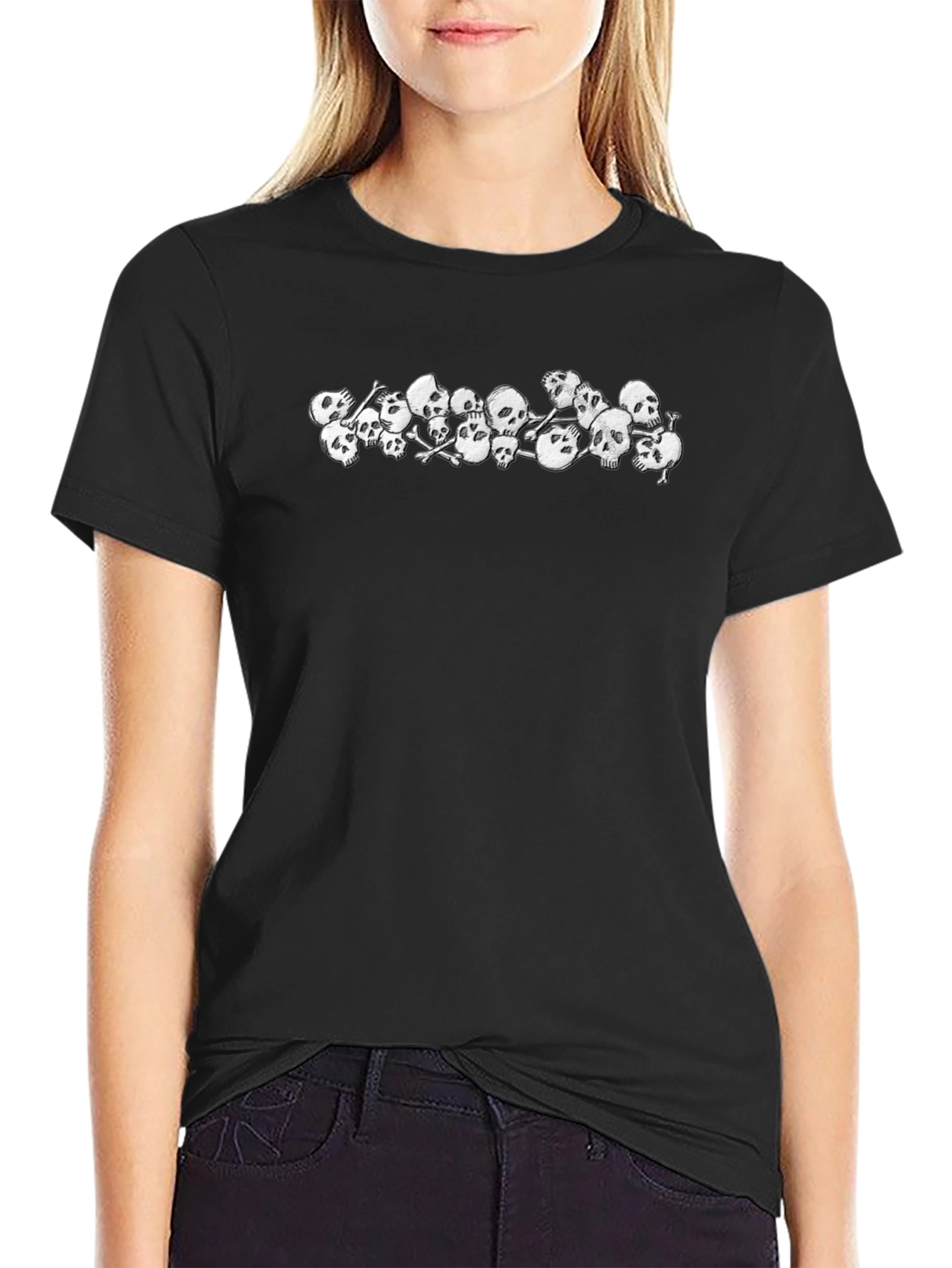 Skull Pile Graphic Tee - Black Cotton T-Shirt