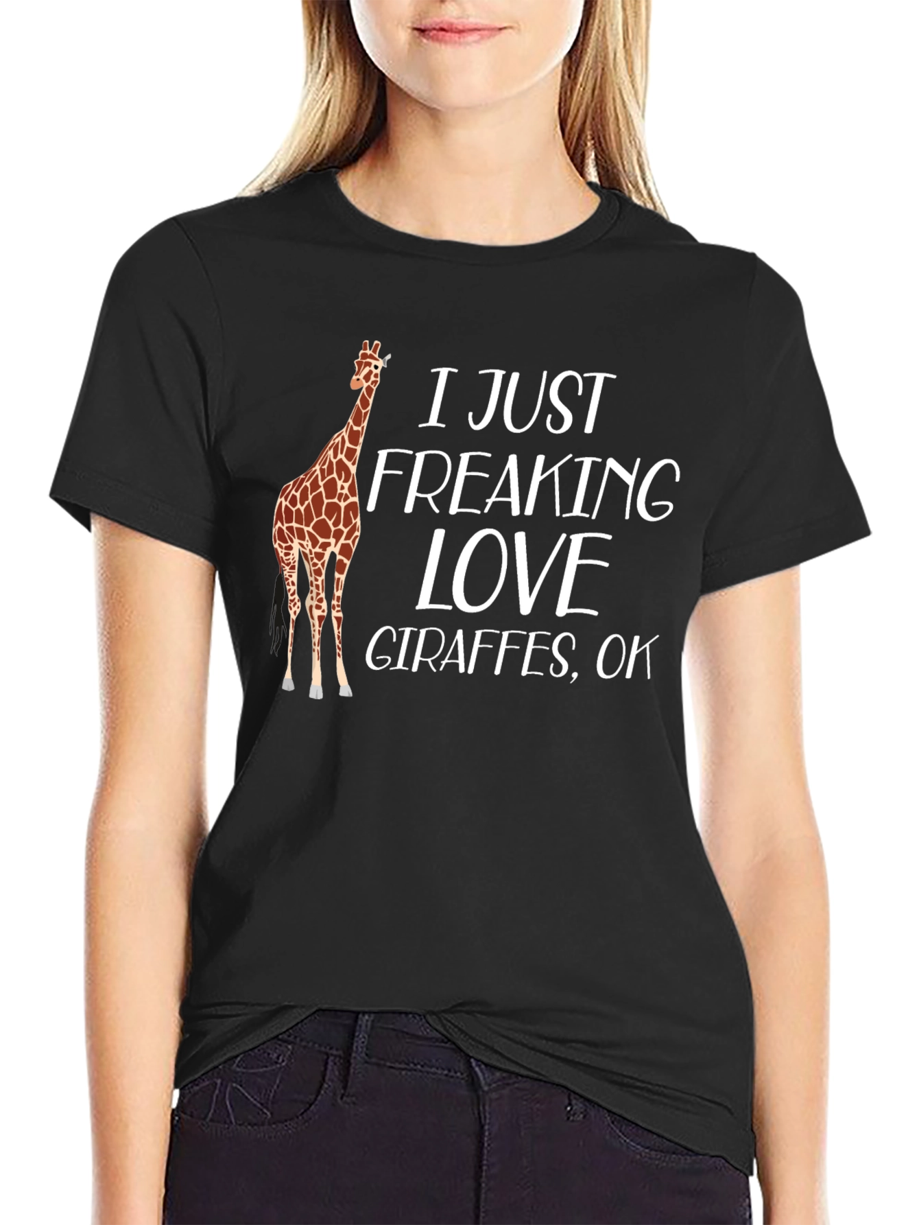 I Love Giraffes Black T-Shirt