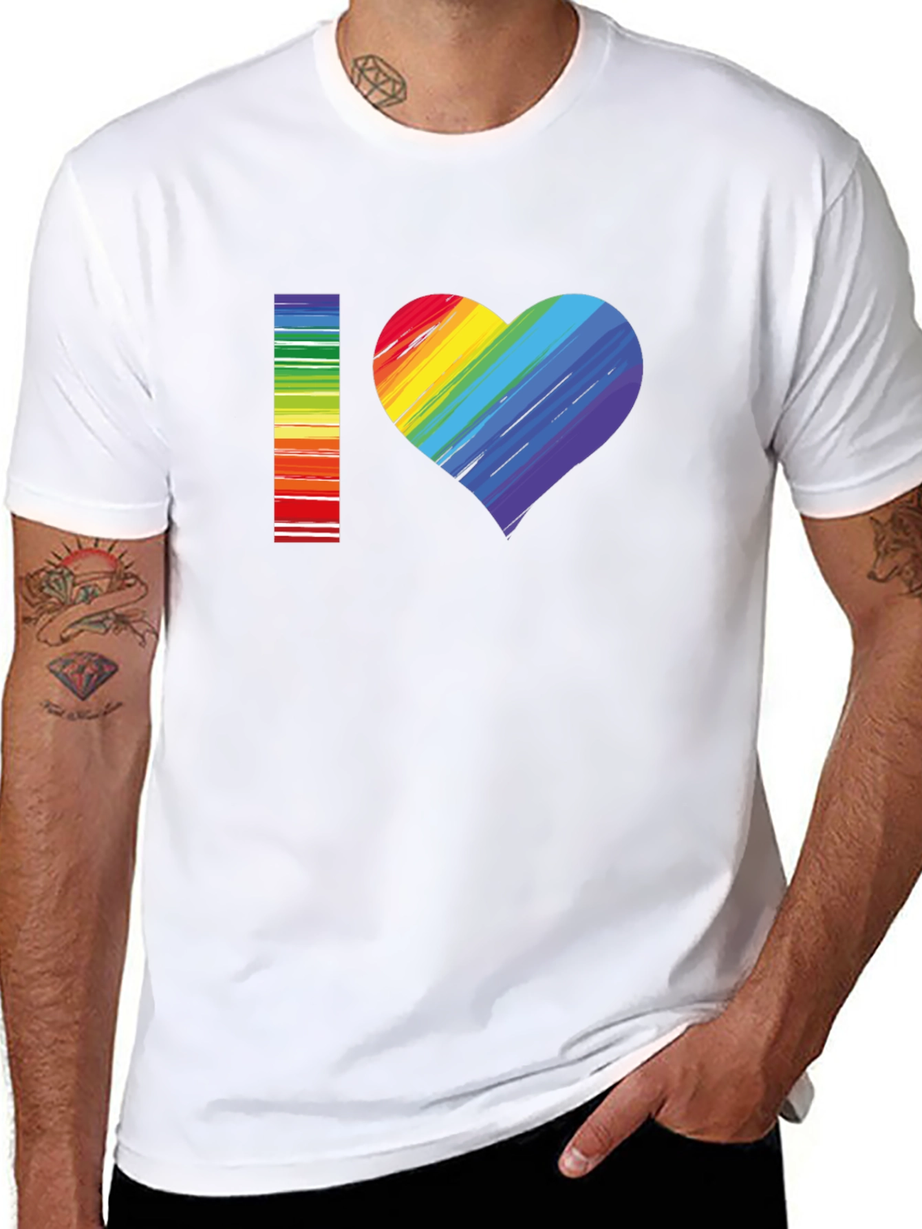 I Love Rainbow Heart Graphic Tee - Black