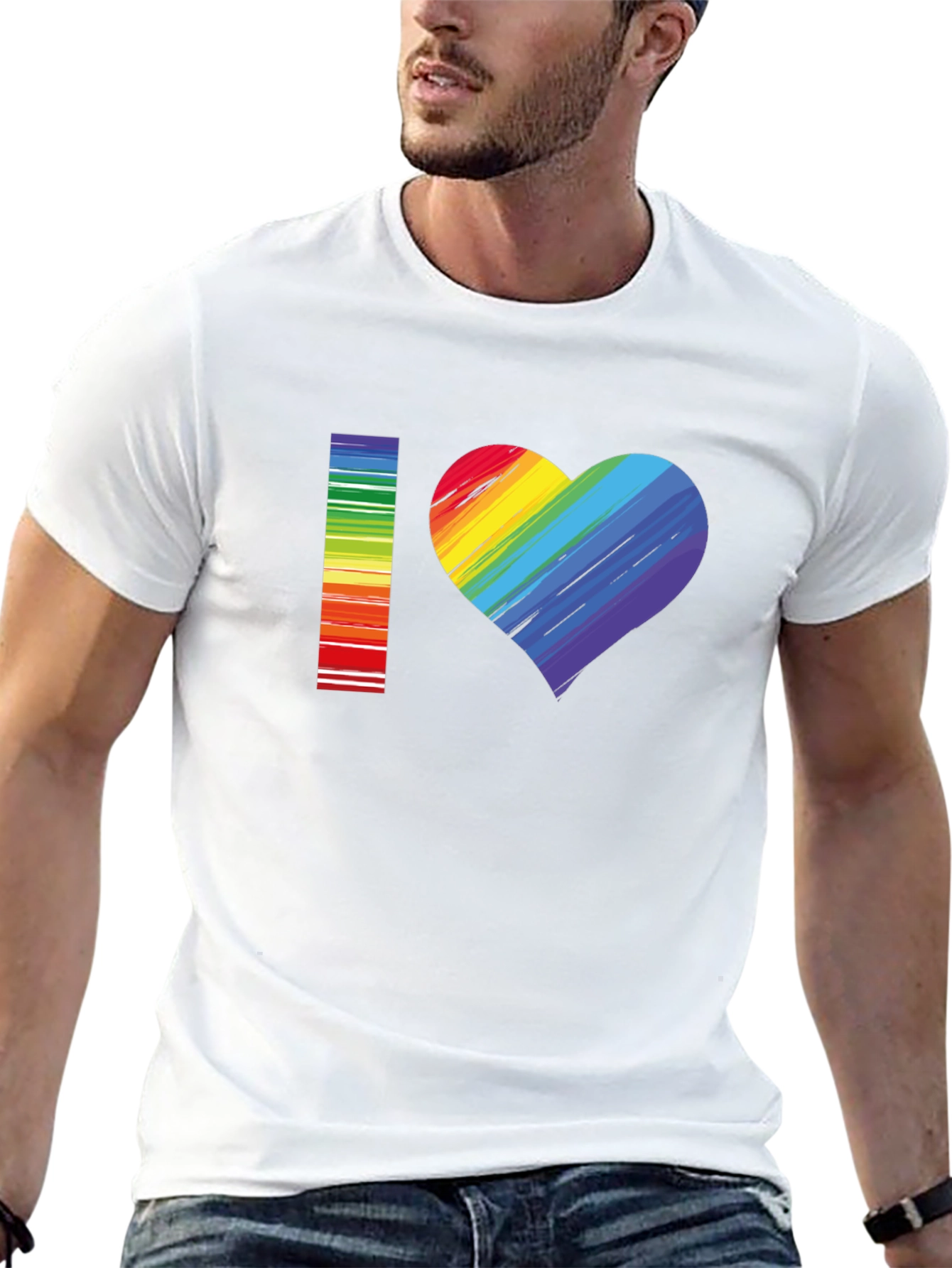 I Love Rainbow Heart Graphic Tee - Black