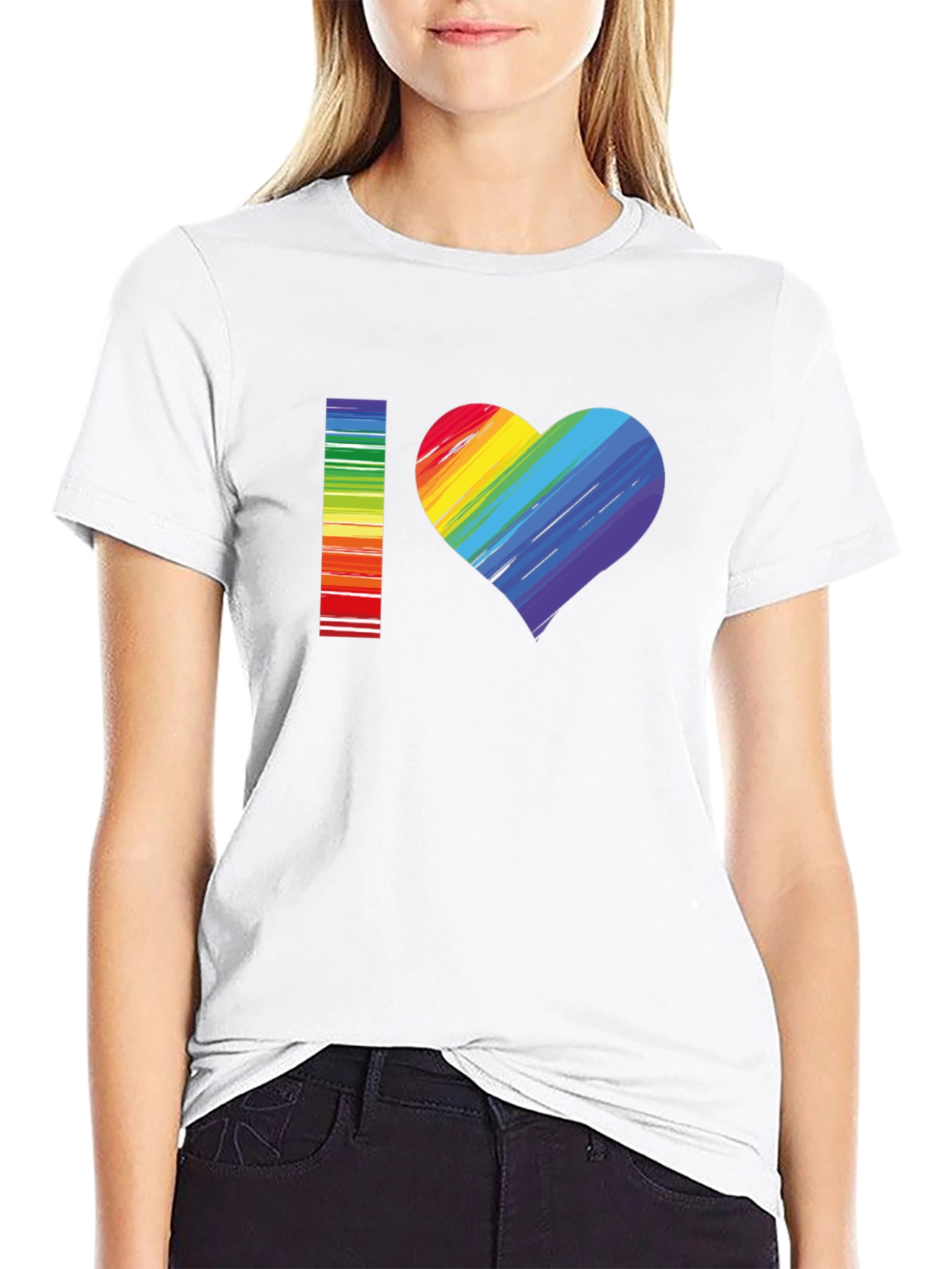 I Love Rainbow Heart Graphic Tee - Black