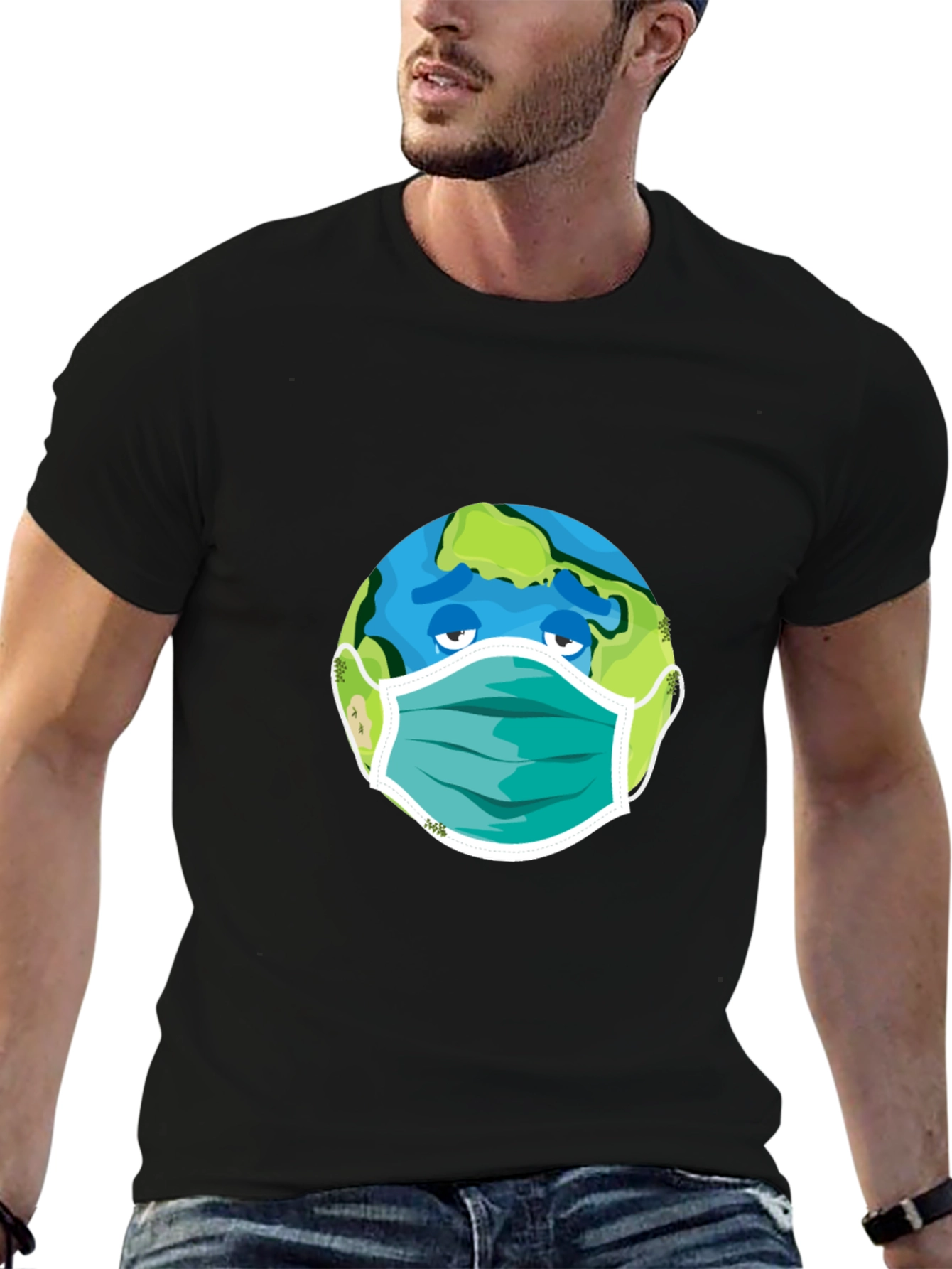 Earth Wearing Mask Graphic Tee - Black