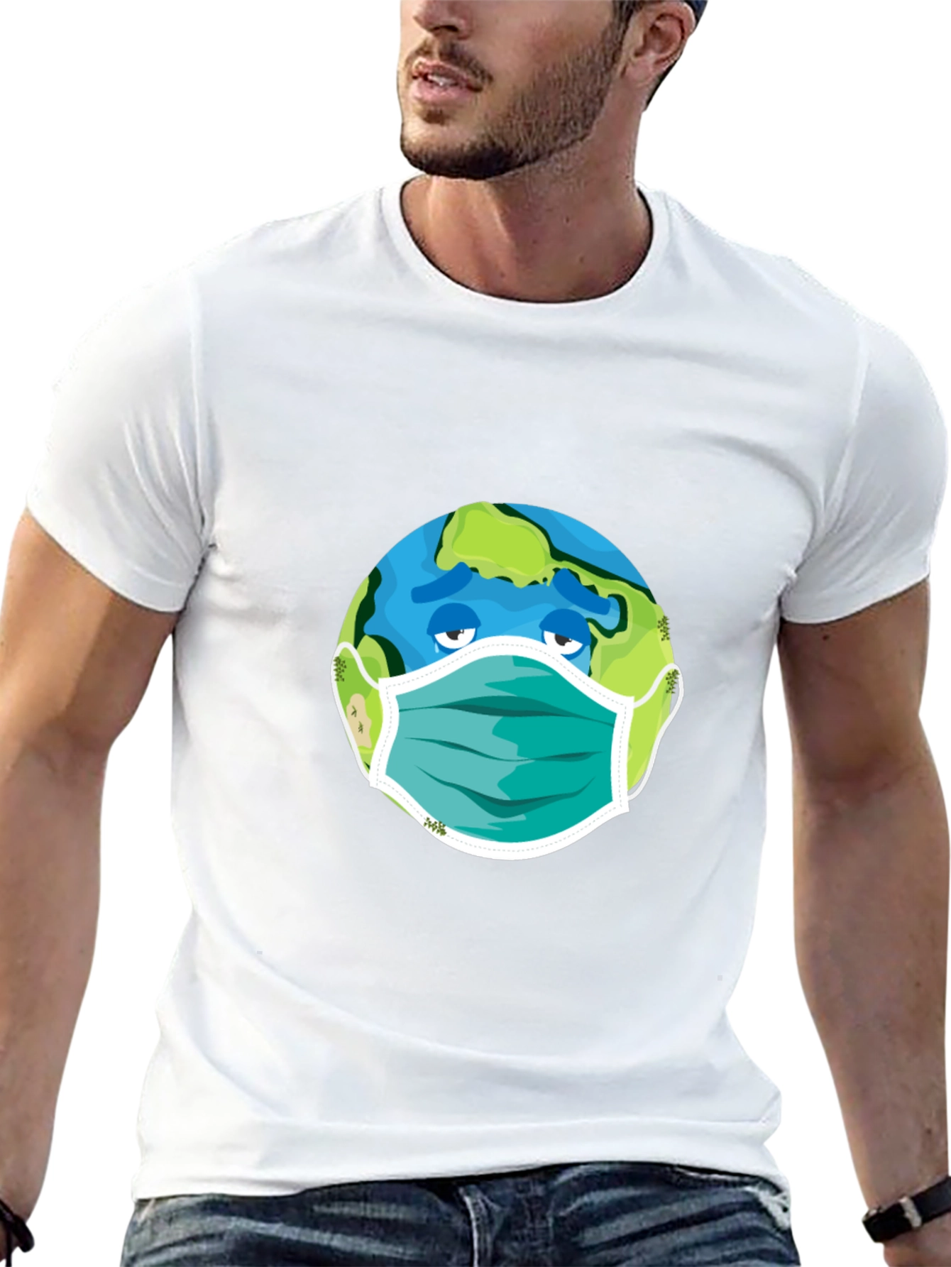 Earth Wearing Mask Graphic Tee - Black
