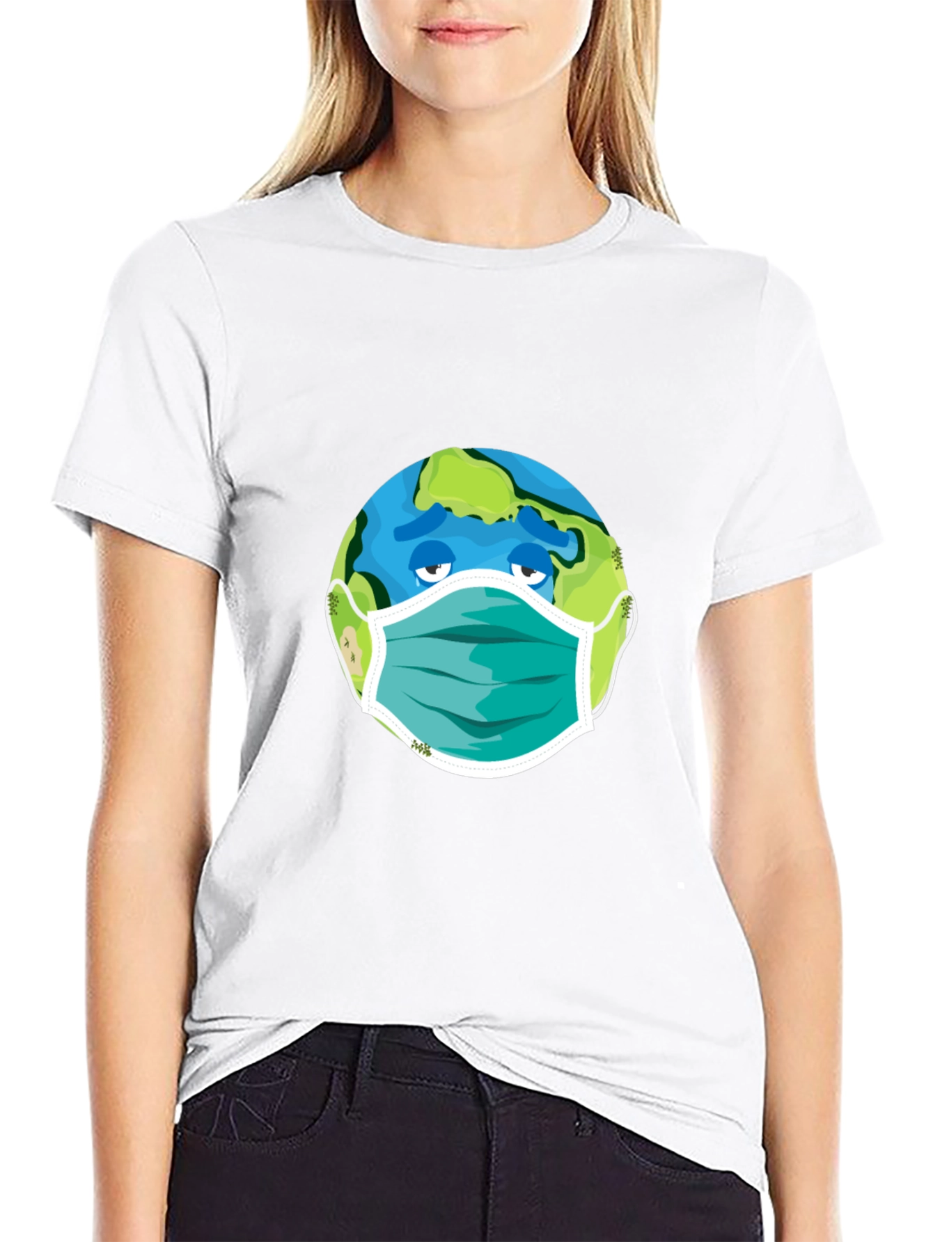 Earth Wearing Mask Graphic Tee - Black