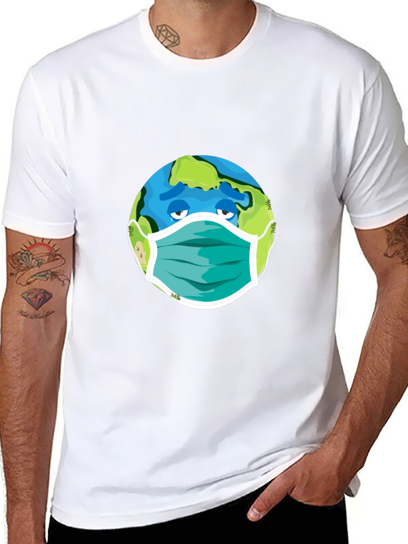 Earth Wearing Mask Graphic Tee - Black