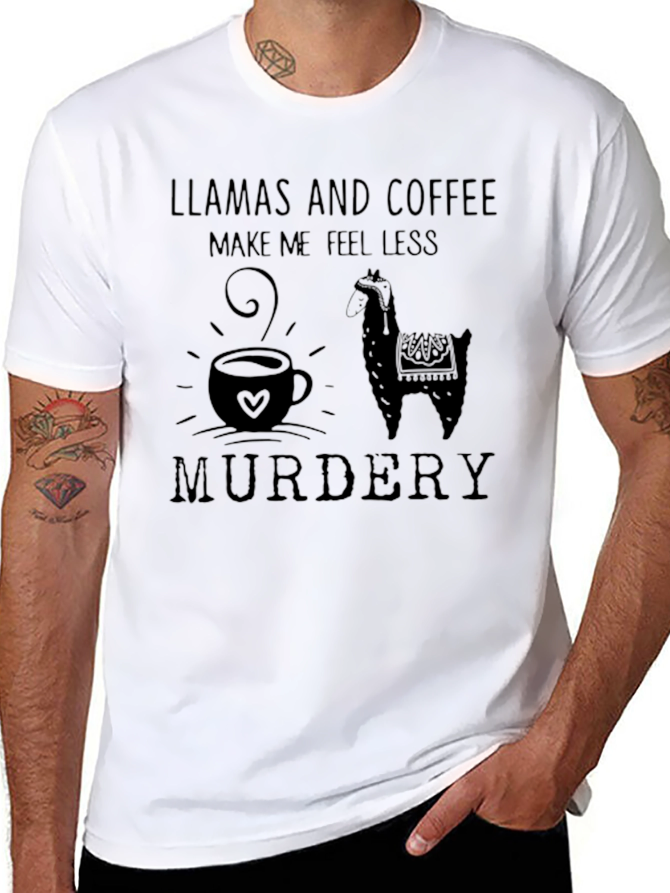 Llamas & Coffee Graphic T-Shirt - Mens Black Tee