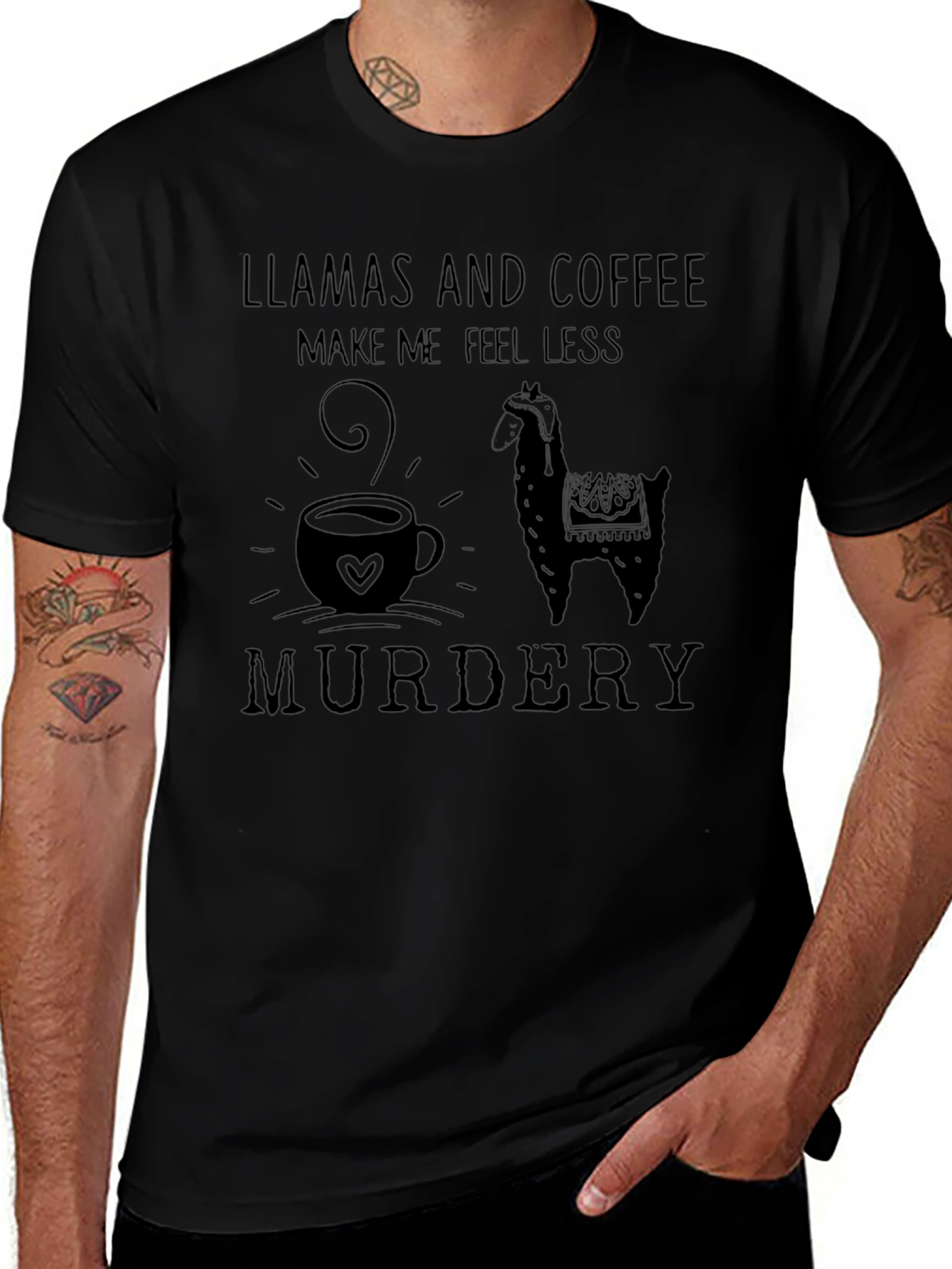 Llamas & Coffee Graphic T-Shirt - Mens Black Tee