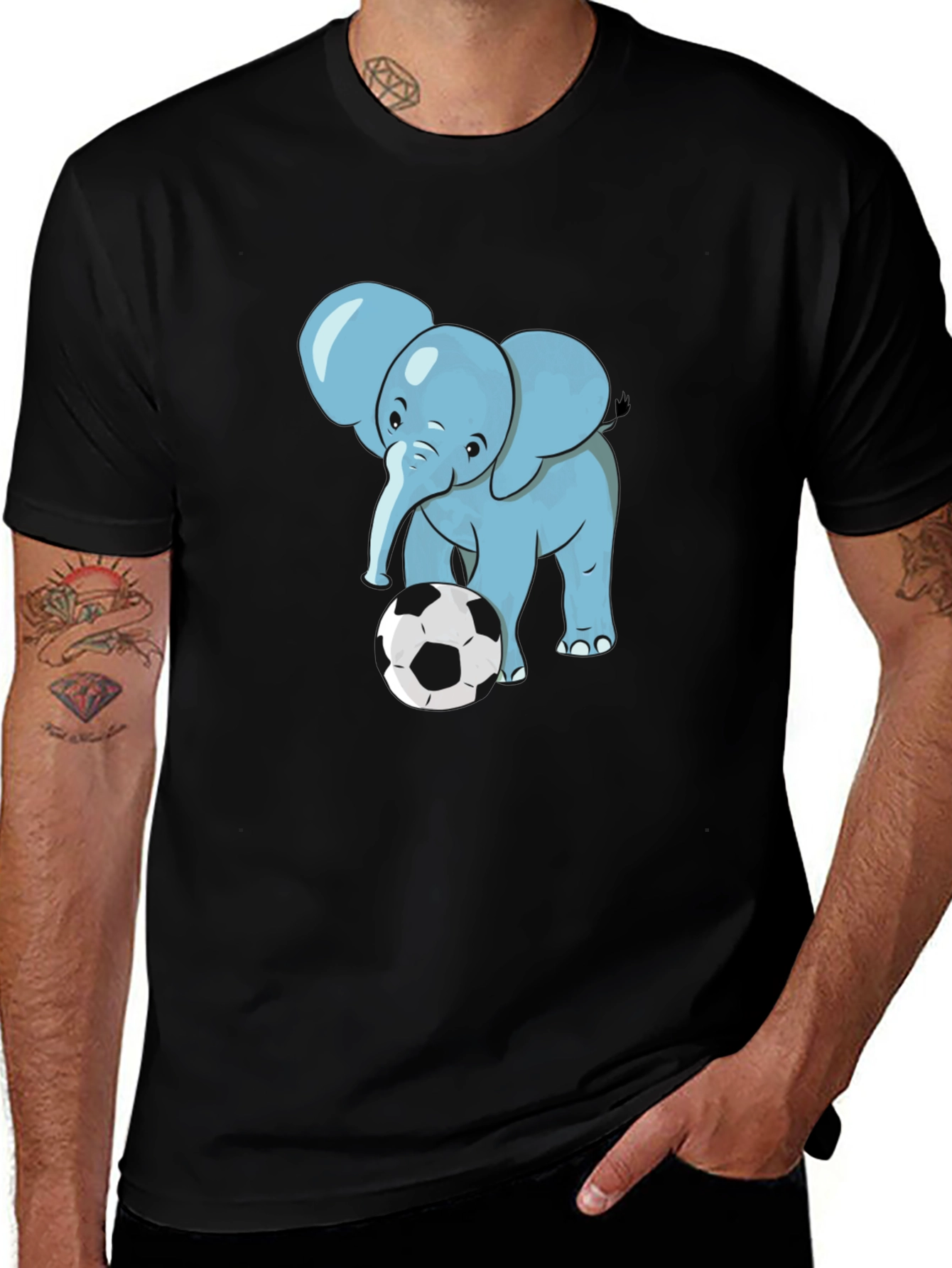 Elephant Soccer T-Shirt - Black Cotton Tee
