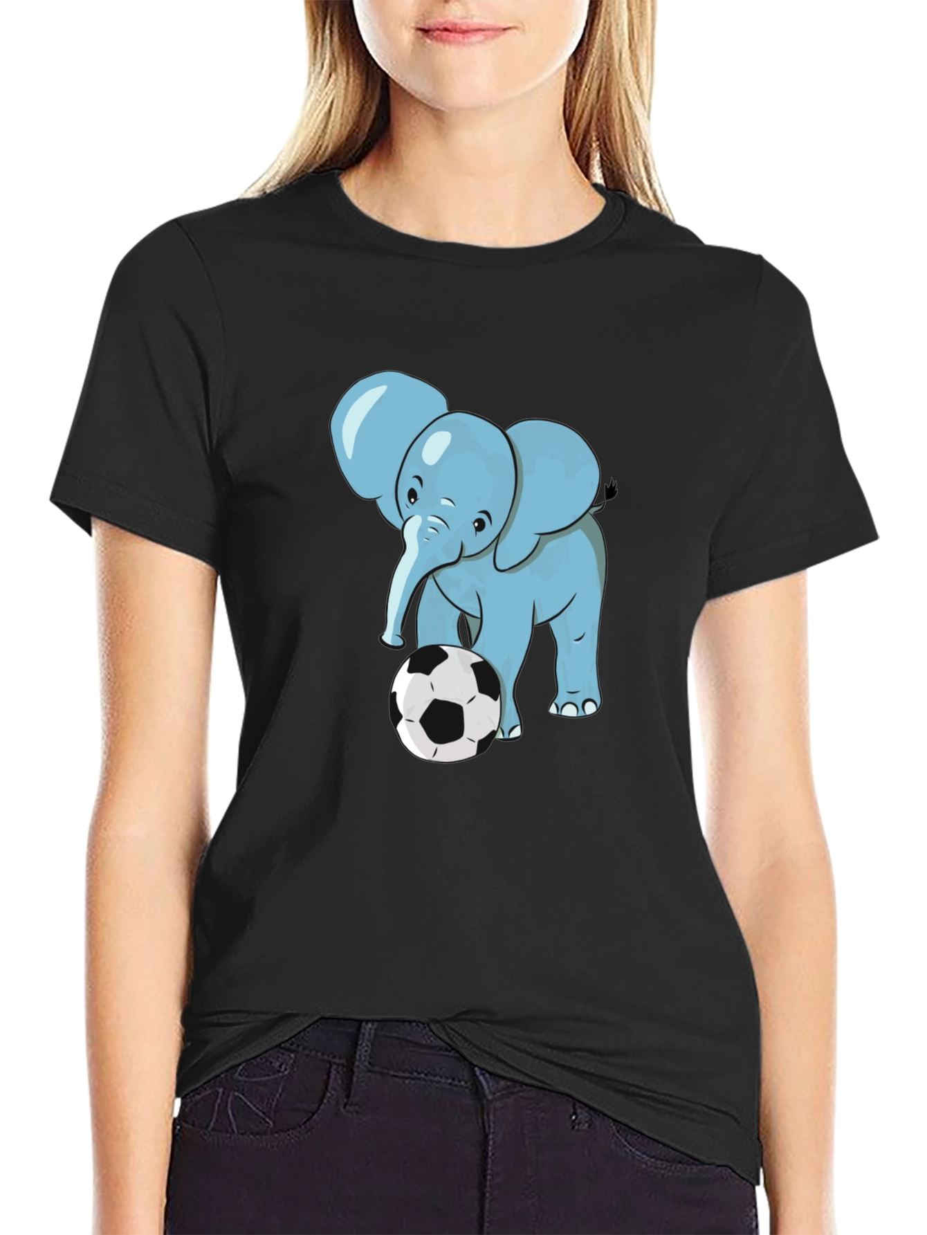 Elephant Soccer T-Shirt - Black Cotton Tee