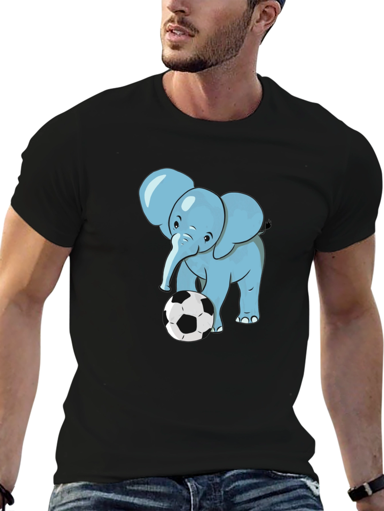 Elephant Soccer T-Shirt - Black Cotton Tee