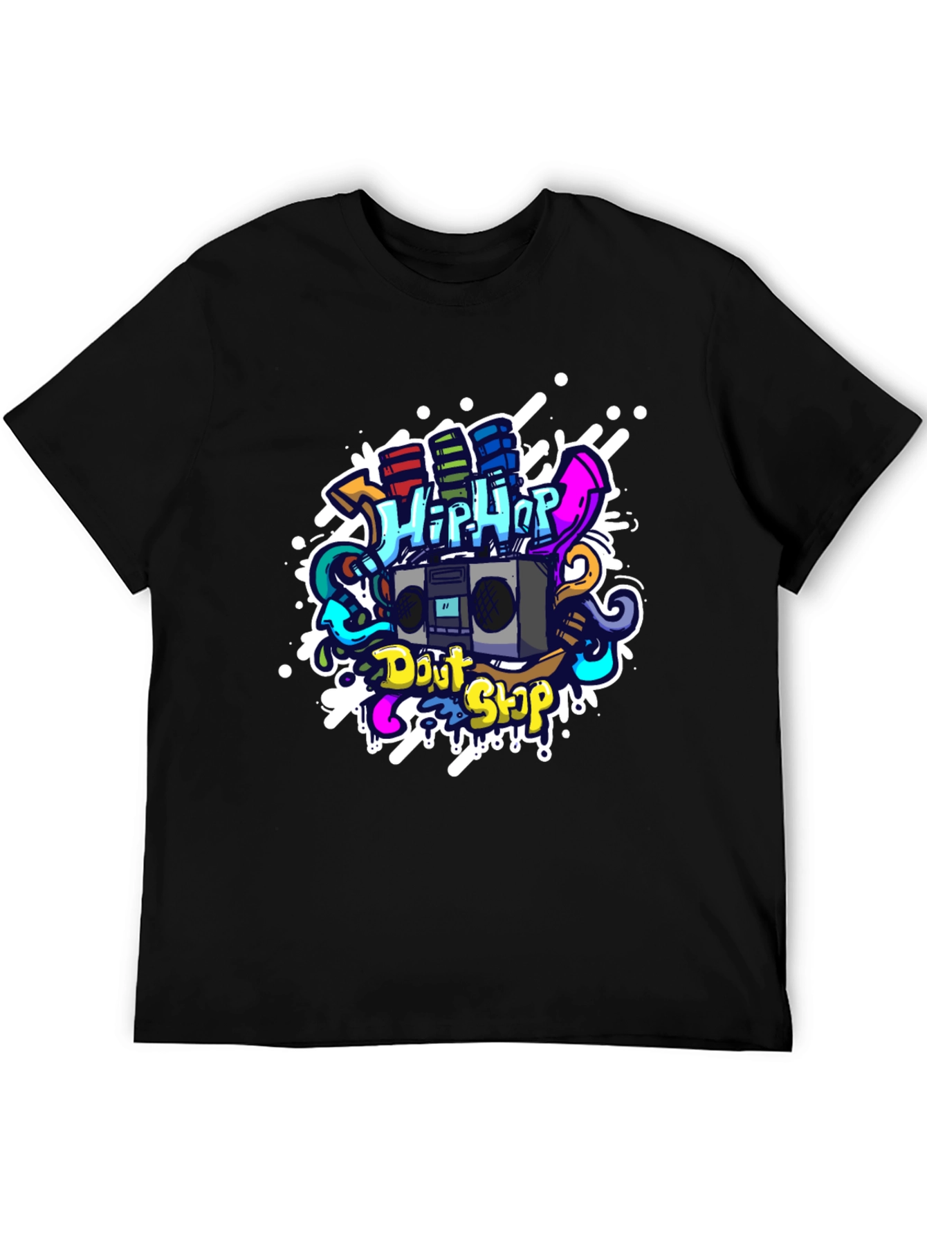 Hip Hop Graffiti Graphic T-Shirt - Black