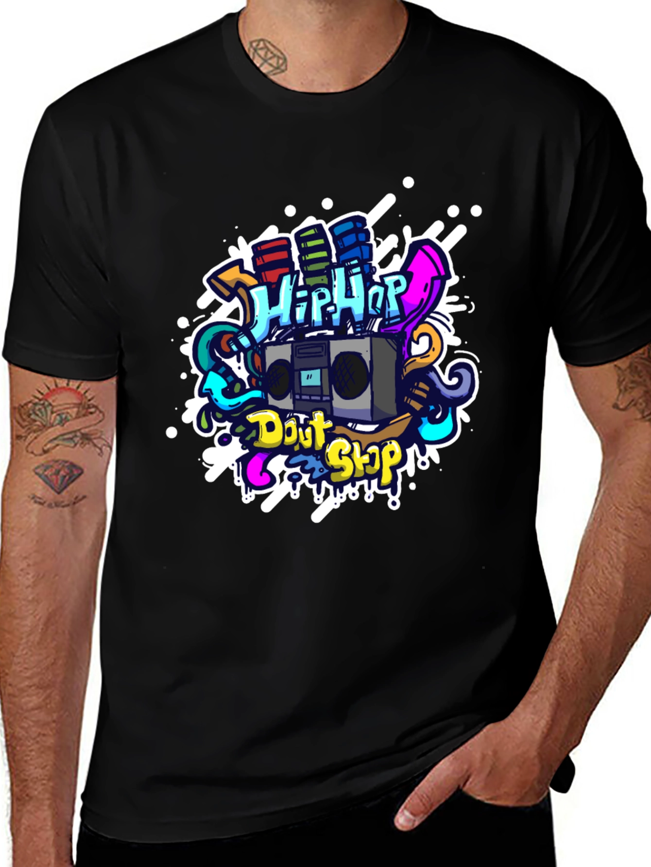 Hip Hop Graffiti Graphic T-Shirt - Black
