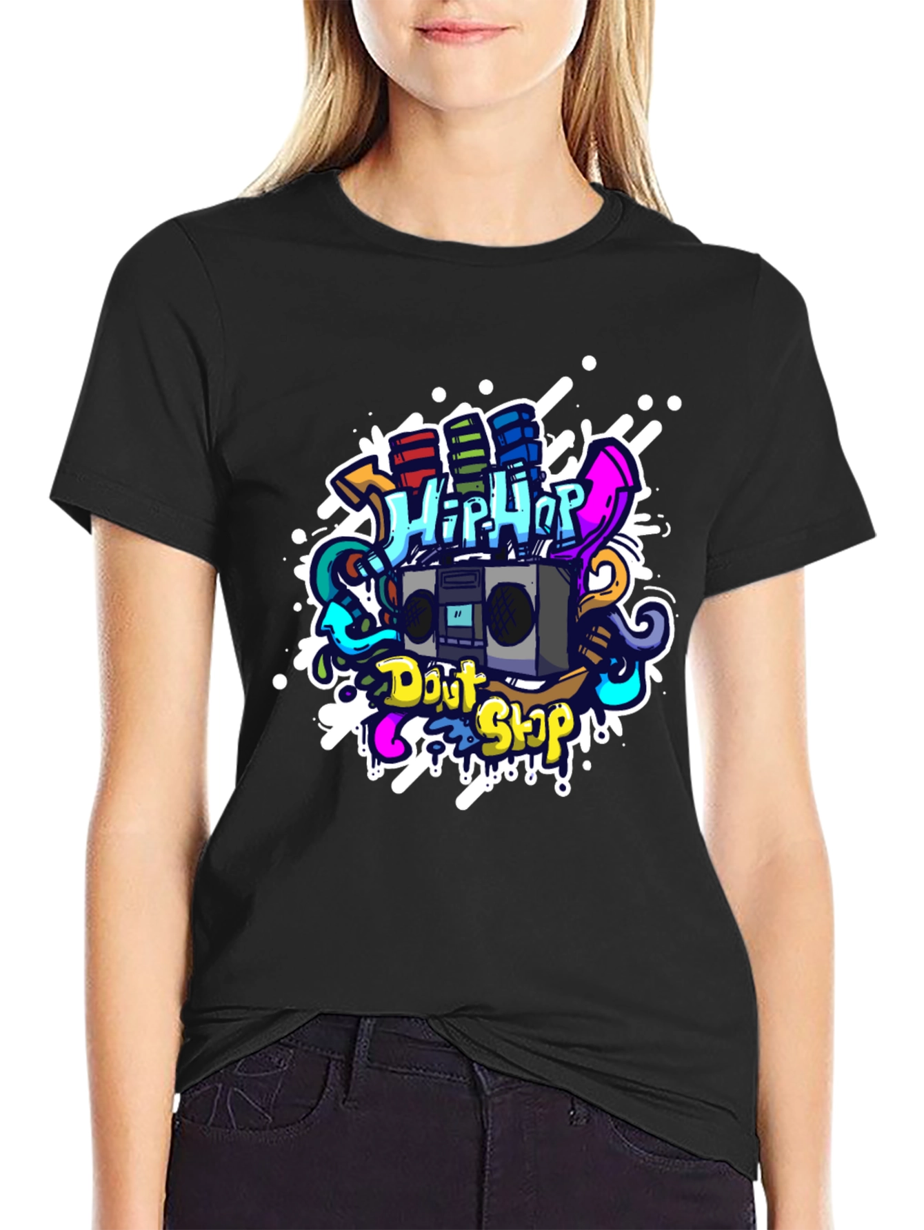 Hip Hop Graffiti Graphic T-Shirt - Black