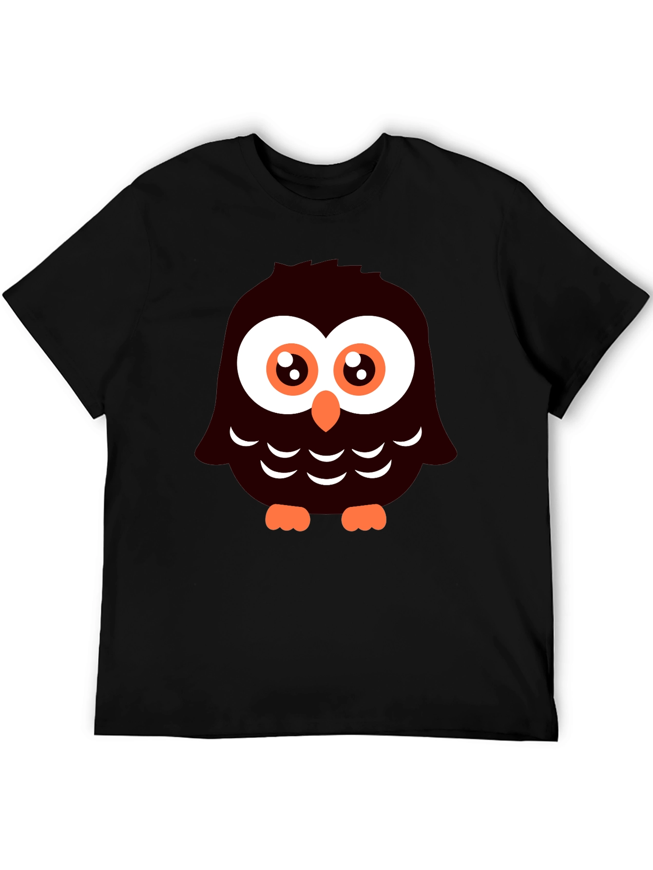 Cute Cartoon Owl Graphic Tee - Black