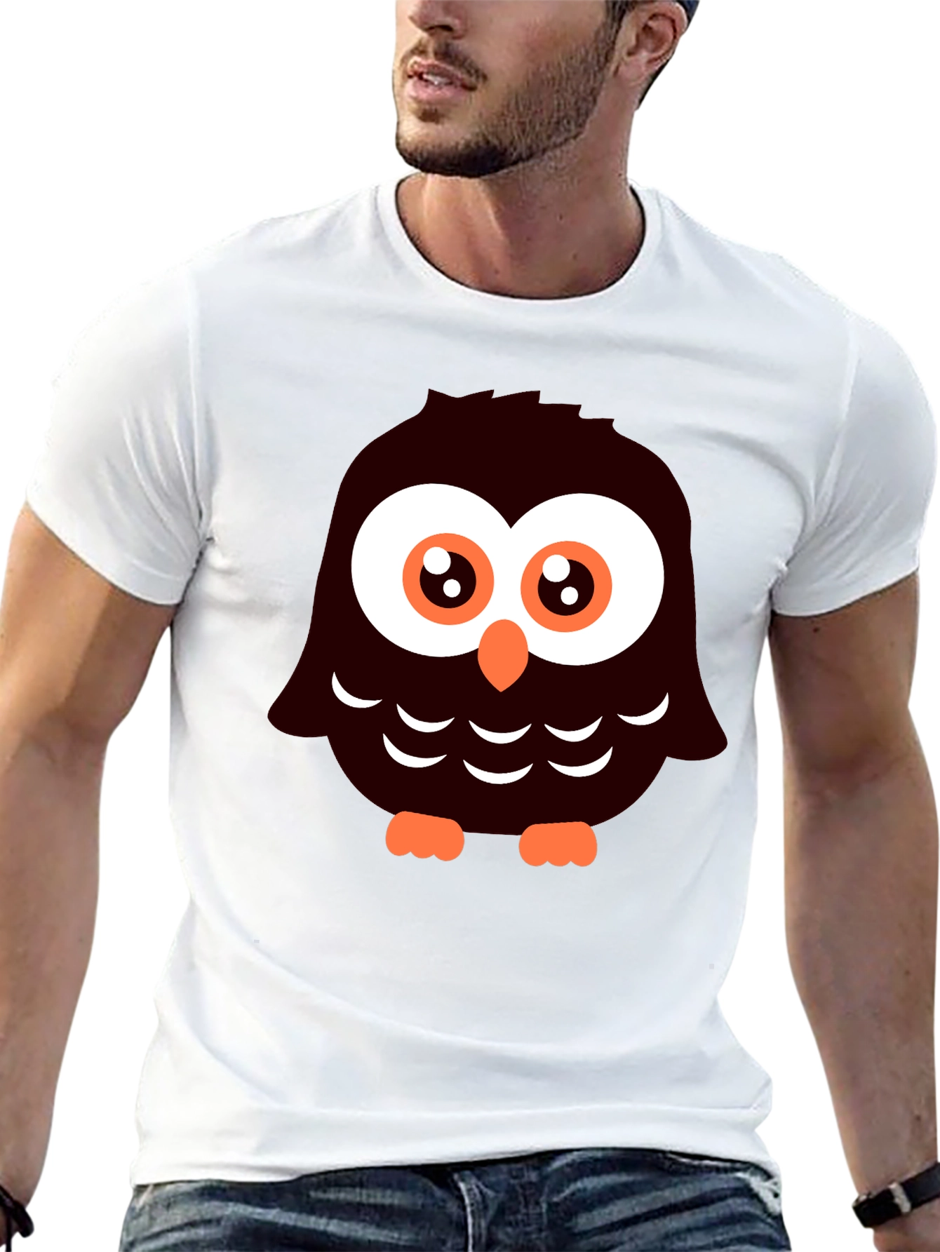 Cute Cartoon Owl Graphic Tee - Black