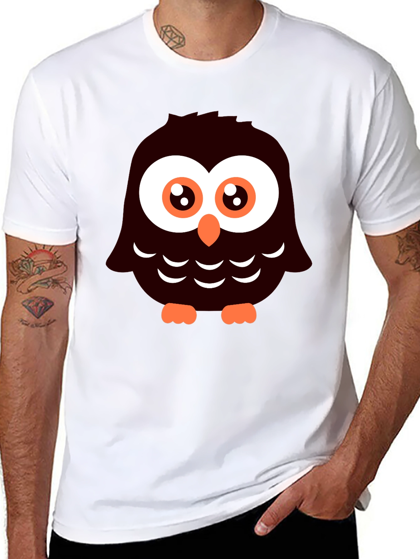 Cute Cartoon Owl Graphic Tee - Black