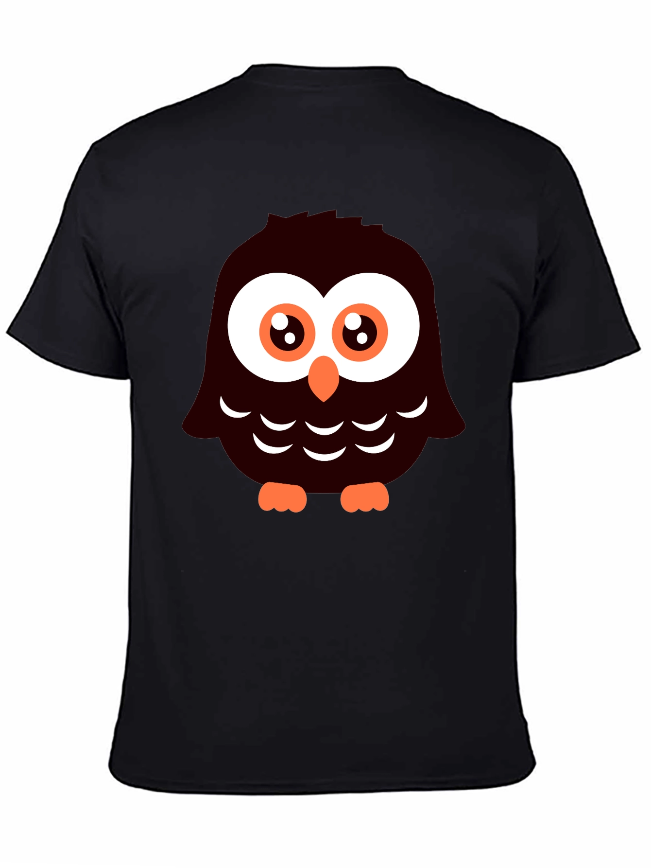 Cute Cartoon Owl Graphic Tee - Black