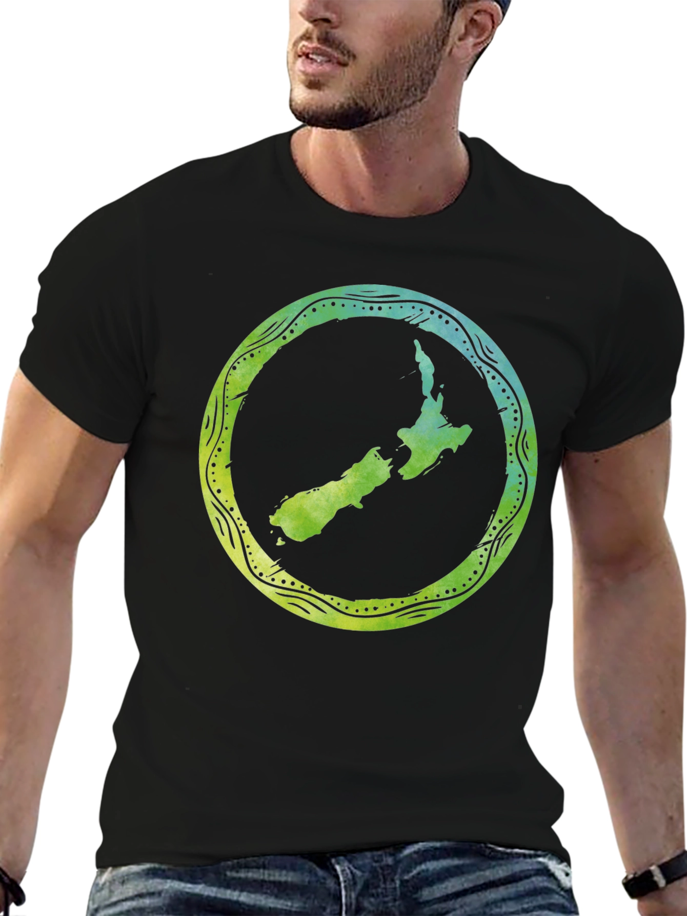 New Zealand Map Tee - Black Cotton T-Shirt