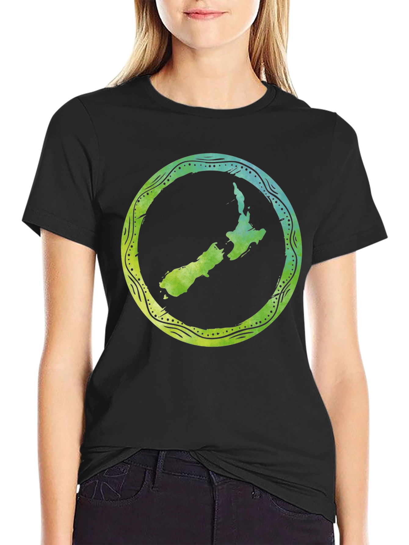 New Zealand Map Tee - Black Cotton T-Shirt