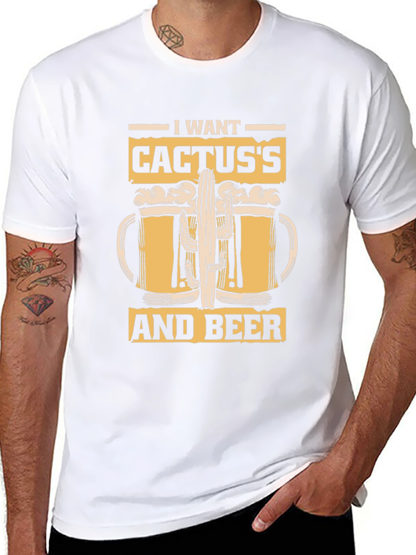 I Want Cactuss and Beer T-Shirt - Black