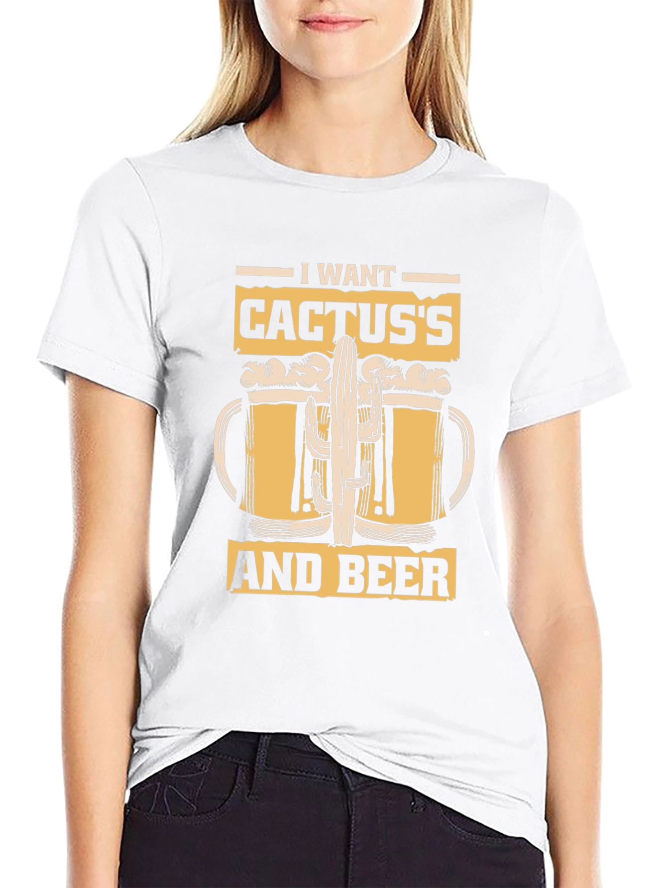 I Want Cactuss and Beer T-Shirt - Black