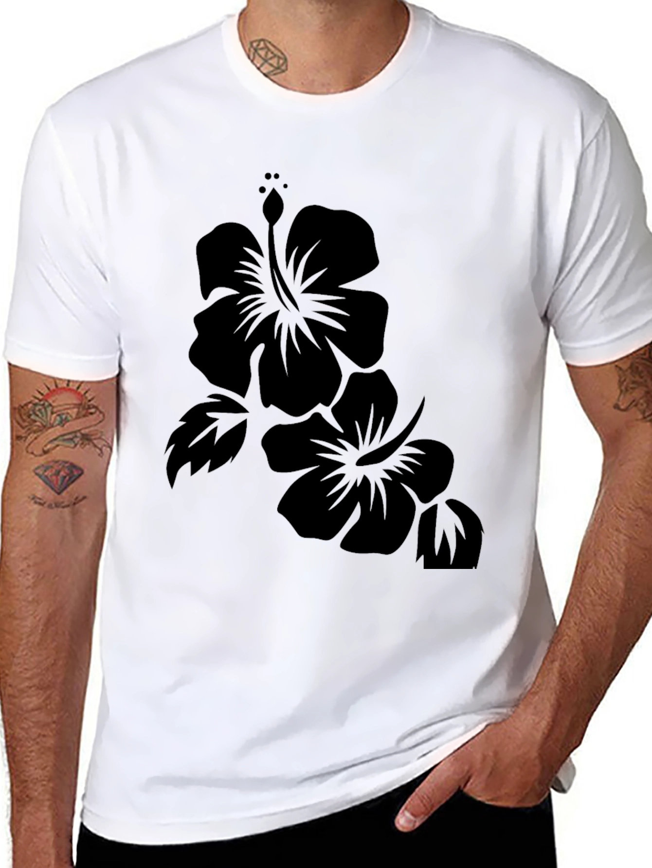 Hibiscus Flower Black T-Shirt