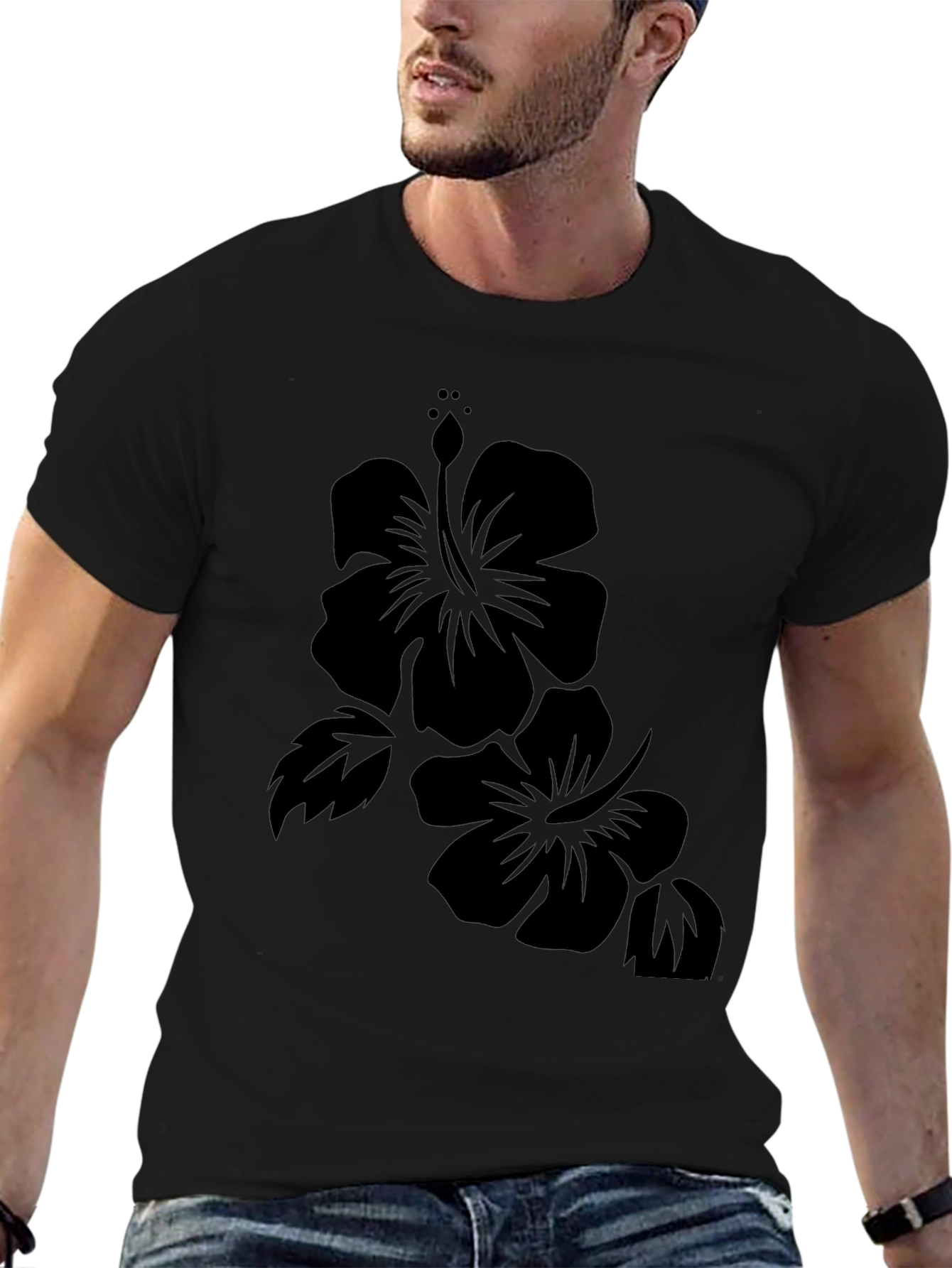 Hibiscus Flower Black T-Shirt