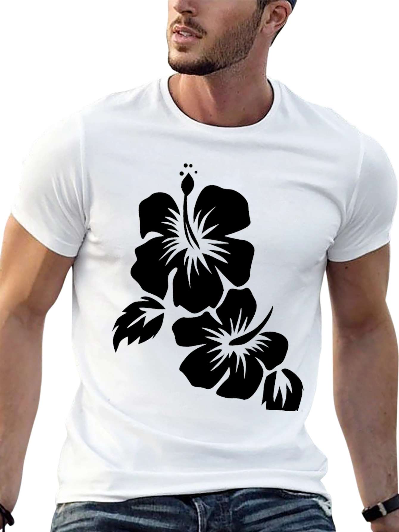 Hibiscus Flower Black T-Shirt