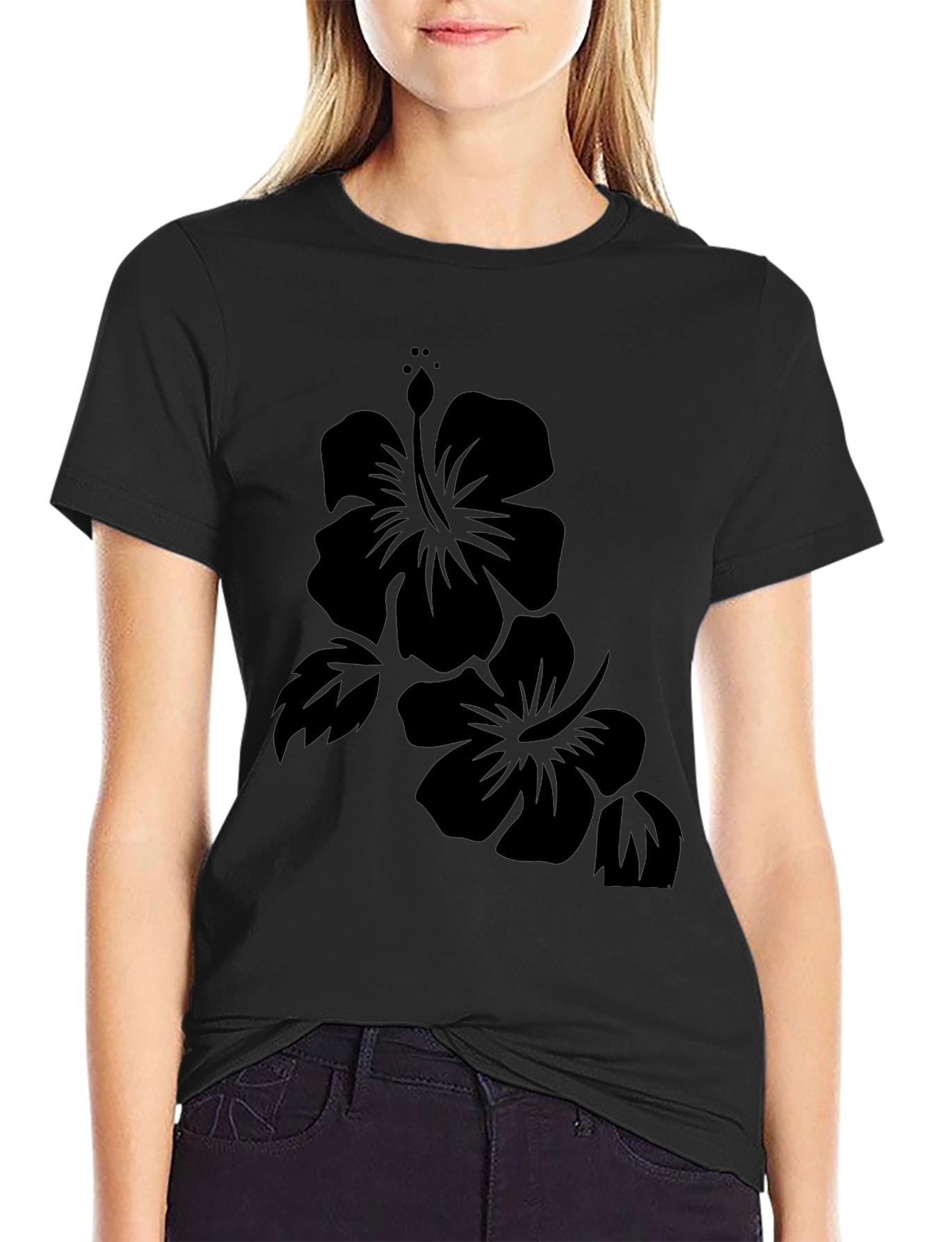 Hibiscus Flower Black T-Shirt