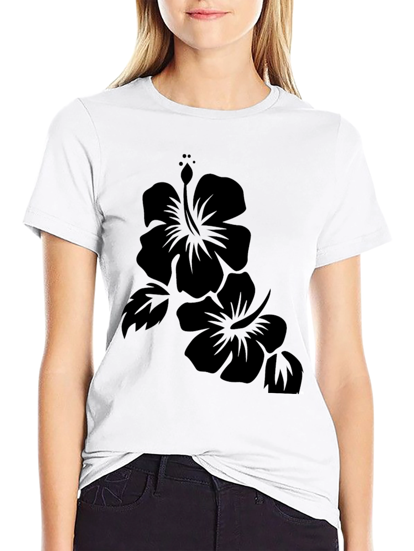 Hibiscus Flower Black T-Shirt
