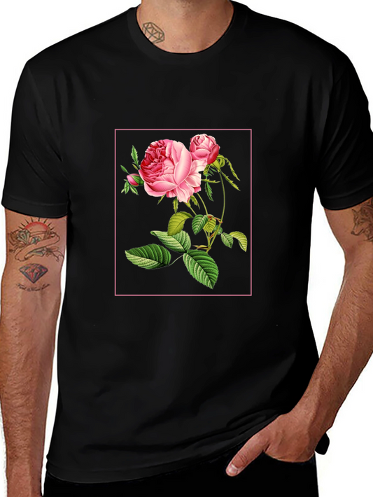 Floral Rose Graphic Print Black T-Shirt