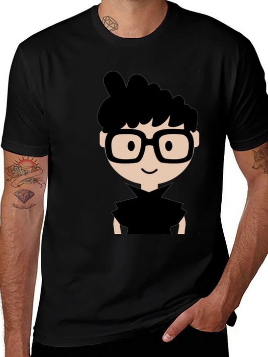 Nerdy Cartoon Graphic Black T-Shirt