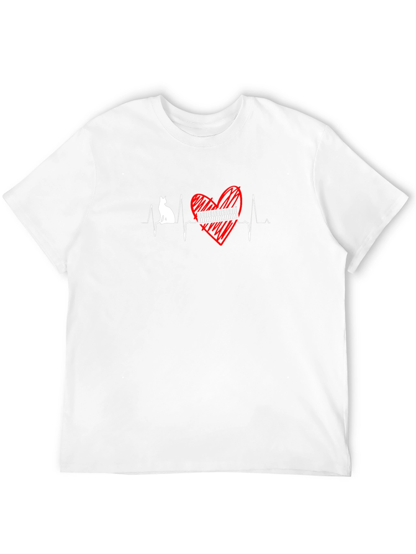 Cat Piano Heartbeat T-Shirt - Music Lover Tee