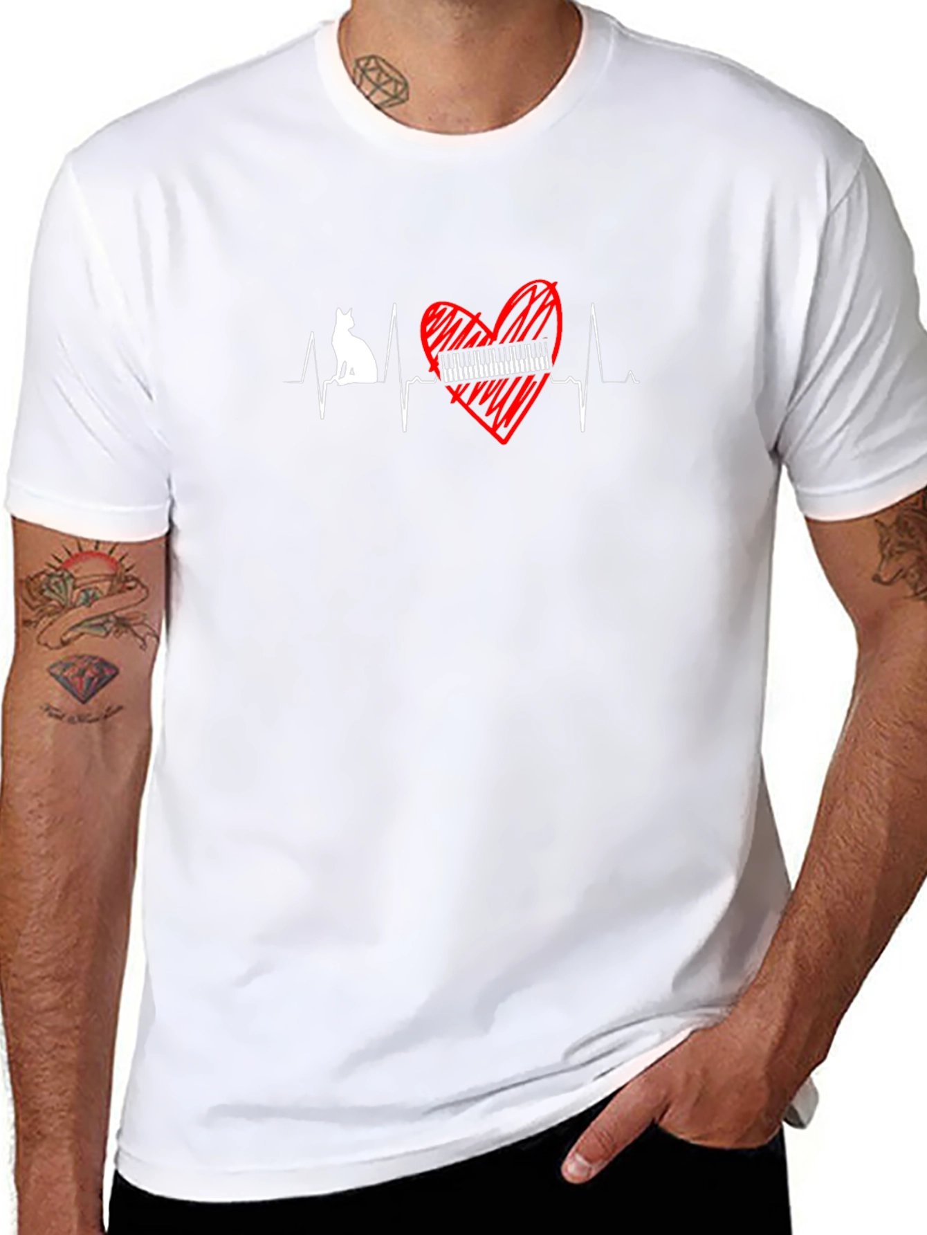 Cat Piano Heartbeat T-Shirt - Music Lover Tee