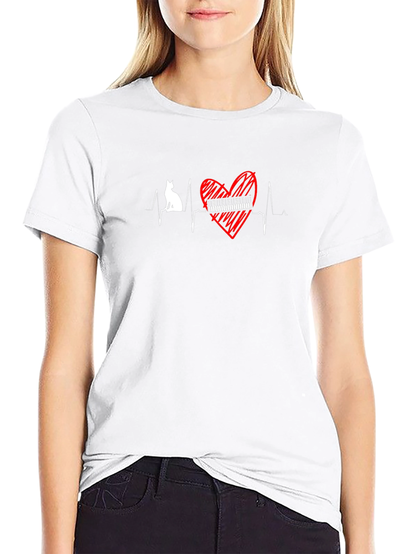 Cat Piano Heartbeat T-Shirt - Music Lover Tee