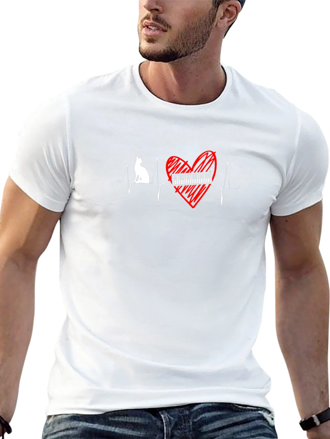 Cat Piano Heartbeat T-Shirt - Music Lover Tee