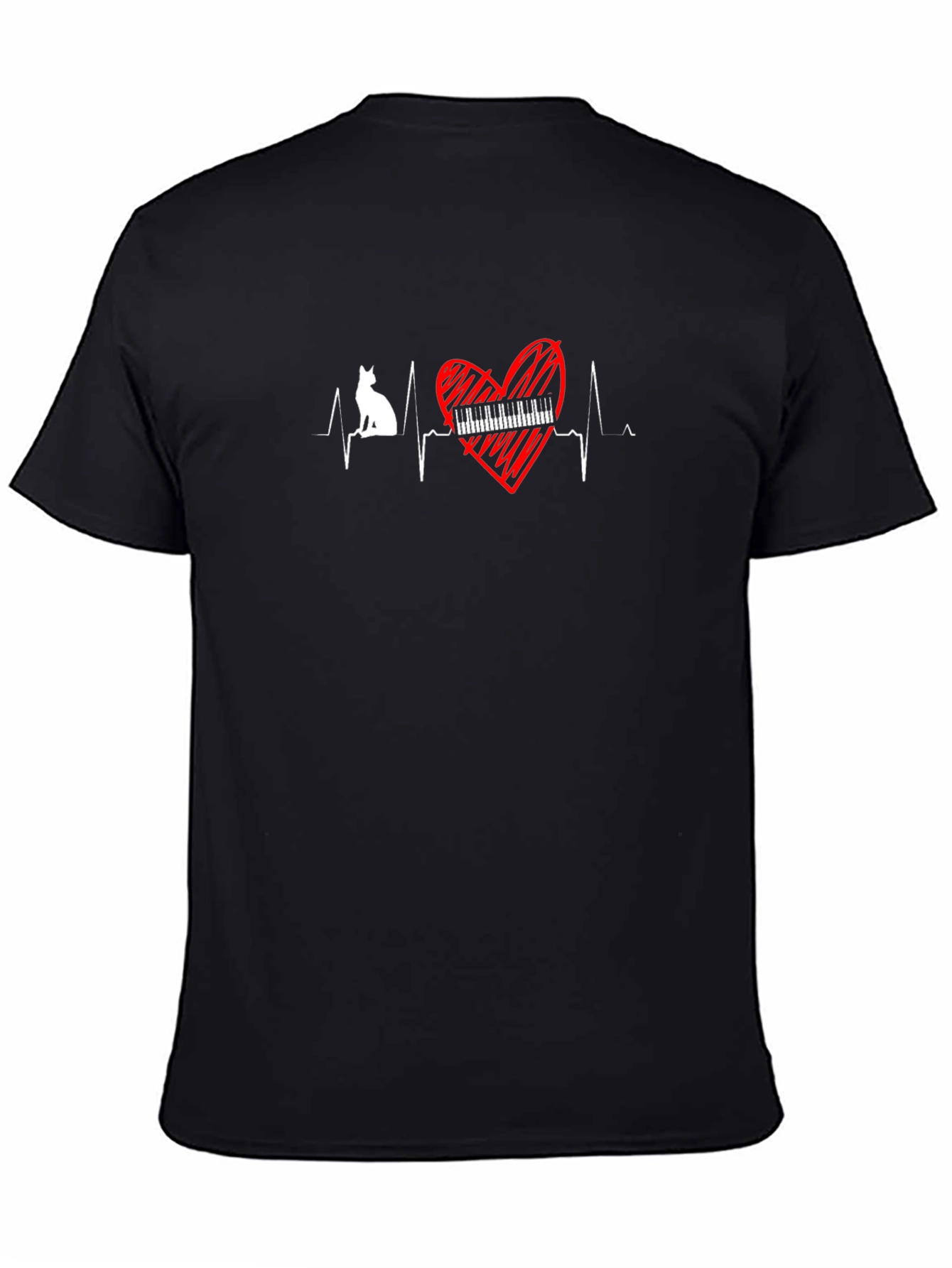 Cat Piano Heartbeat T-Shirt - Music Lover Tee