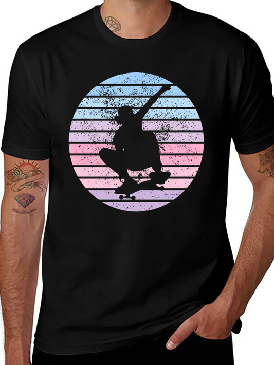 Skateboard Silhouette Tee - Retro Sunset Design